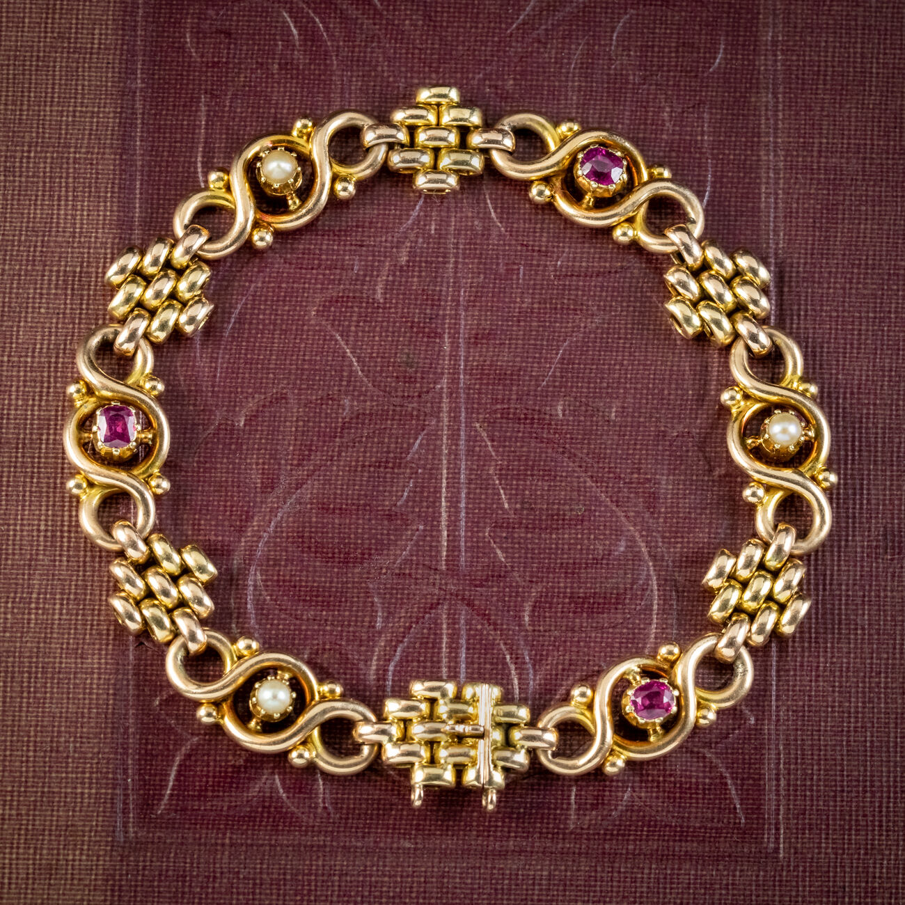 Antique Victorian Ruby Pearl Bracelet 15ct Gold