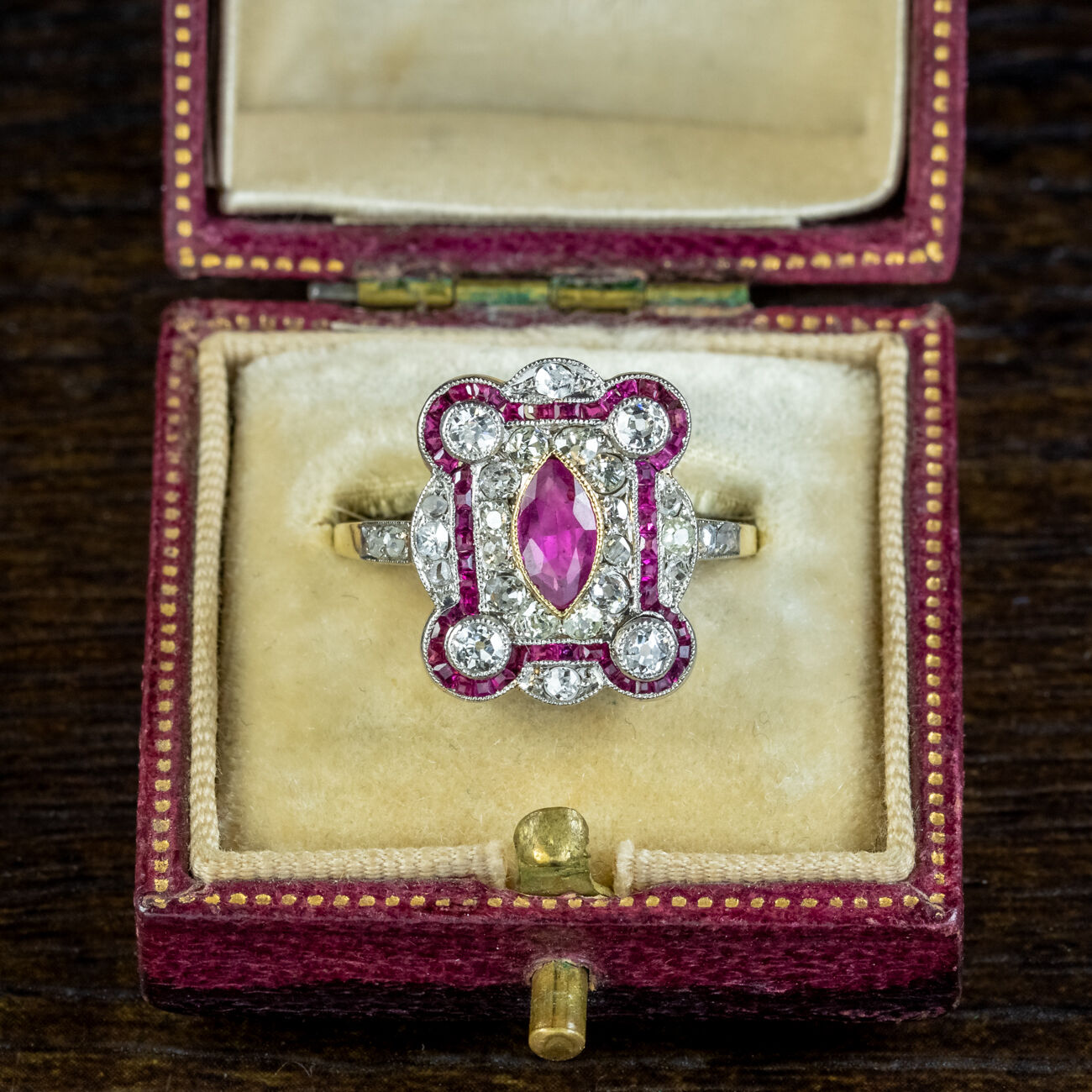 Antique Art Deco Ruby Diamond Cluster Ring 1.50ct Of Diamond