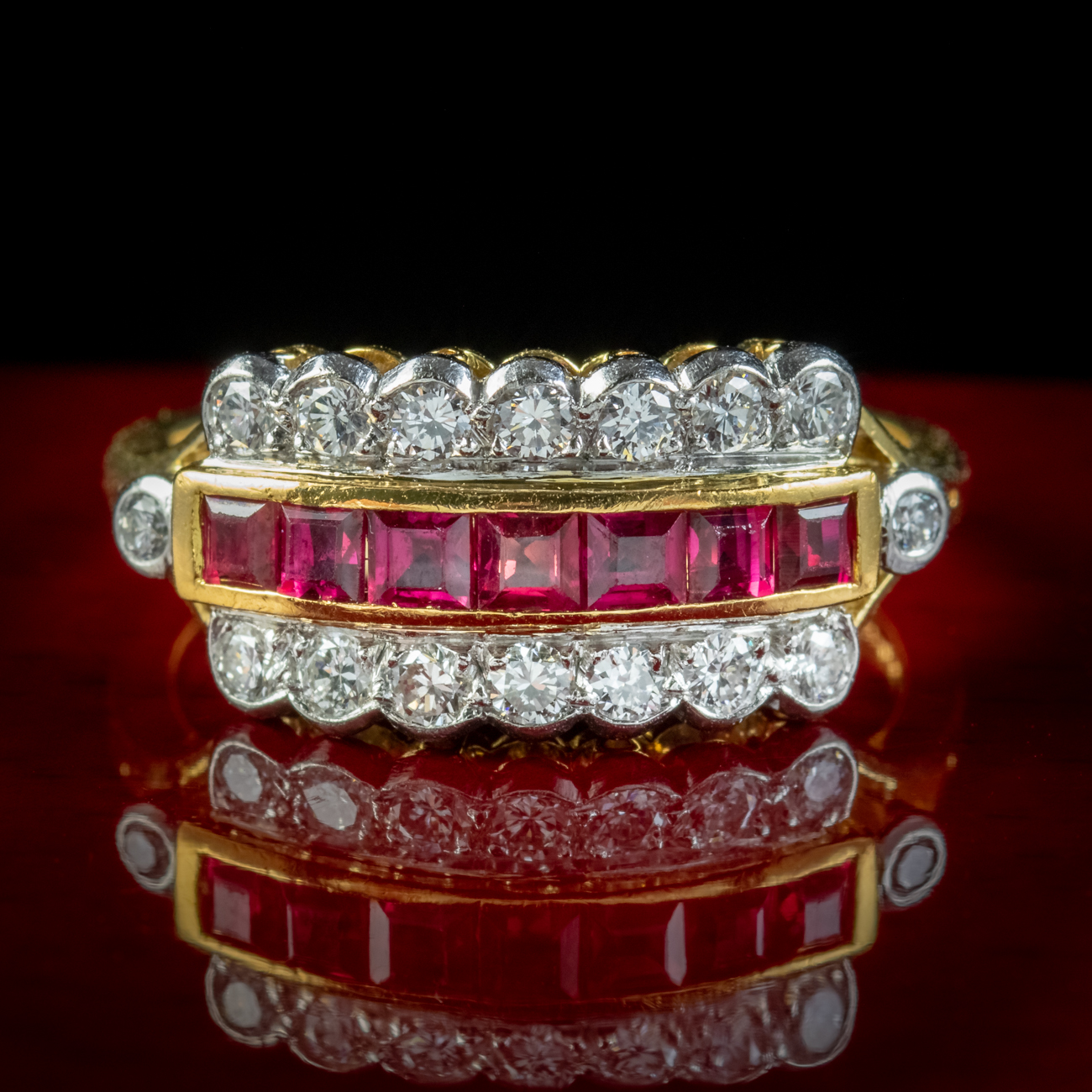 Art Deco Style Ruby Diamond Cluster Ring Dated 1983