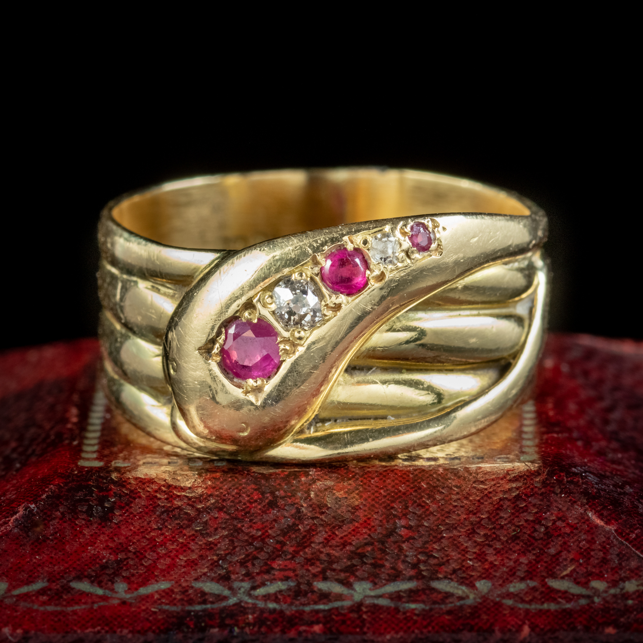 Antique Victorian Ruby Diamond Snake Ring Circa 1890