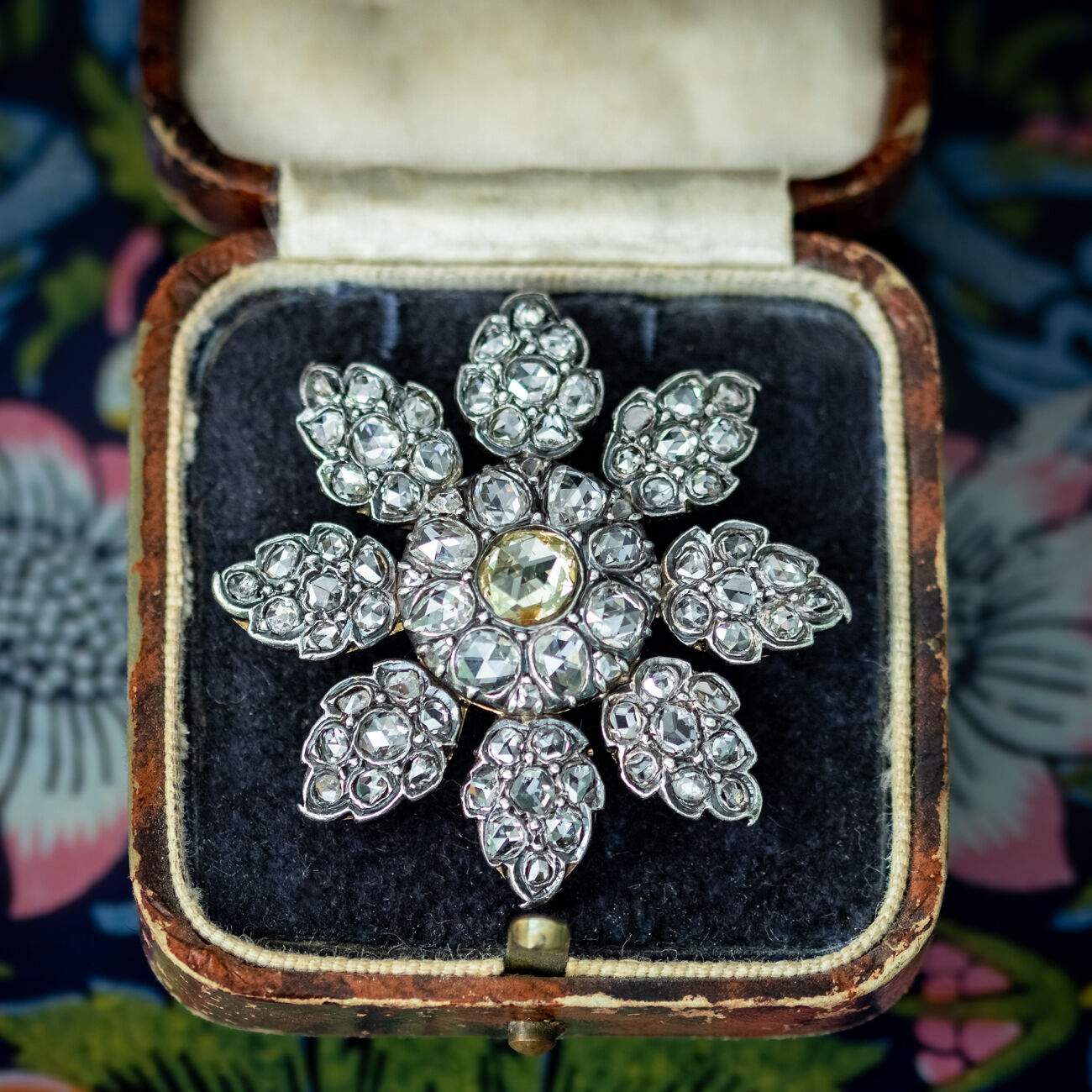 Antique Victorian Fancy Diamond Flower Brooch 7ct Of Diamond