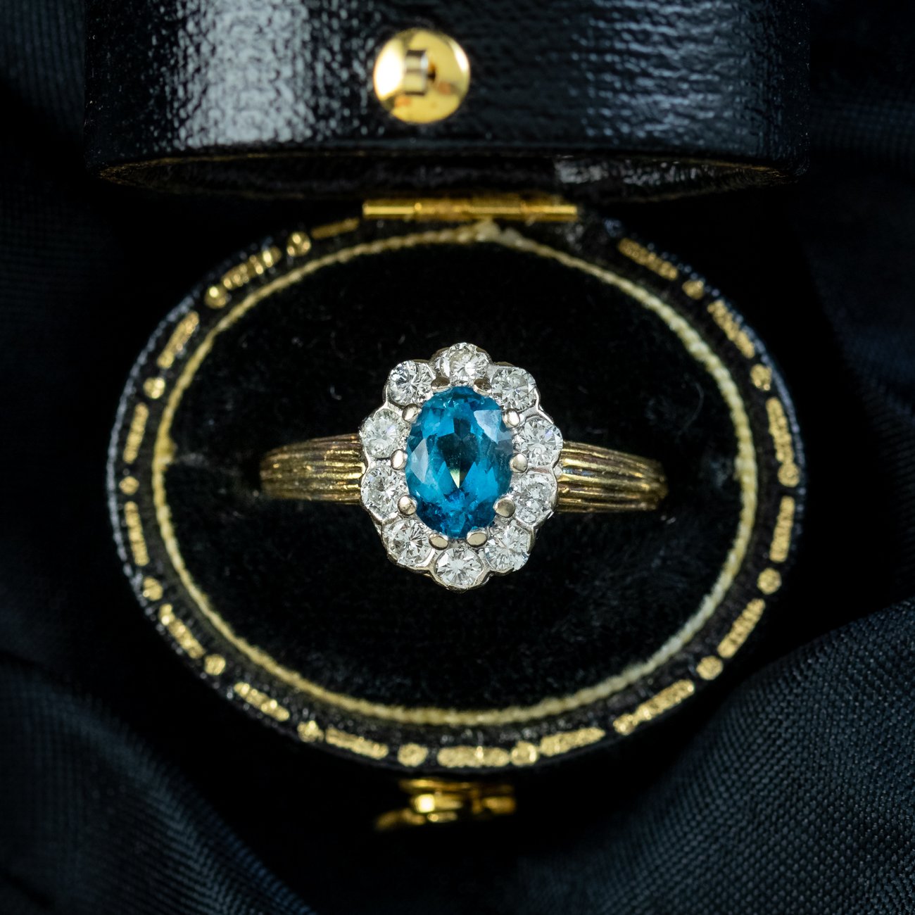 Vintage Blue Zircon Diamond Cluster Ring Dated 1983