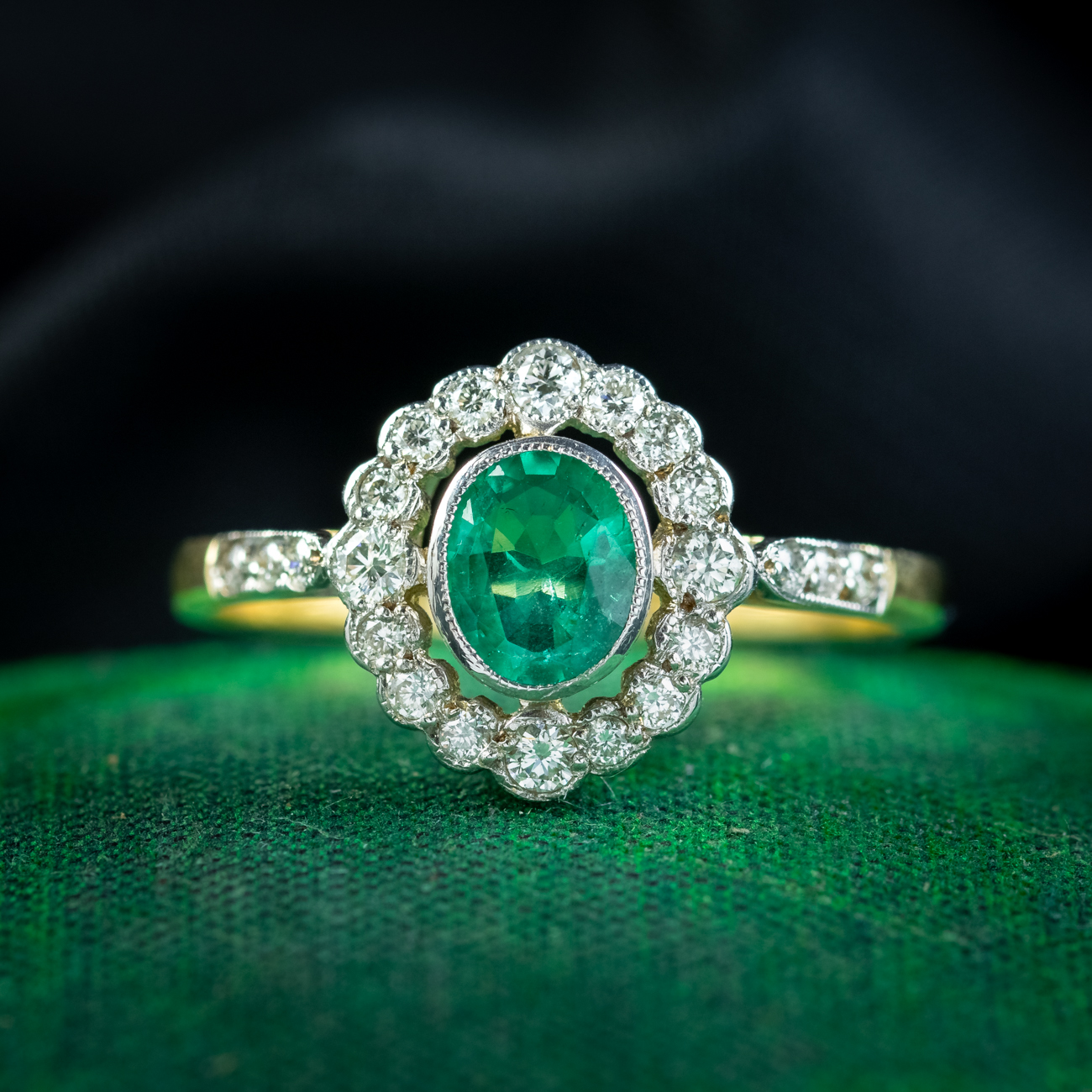 Edwardian Style Emerald Diamond Cluster Ring 0.75ct Emerald