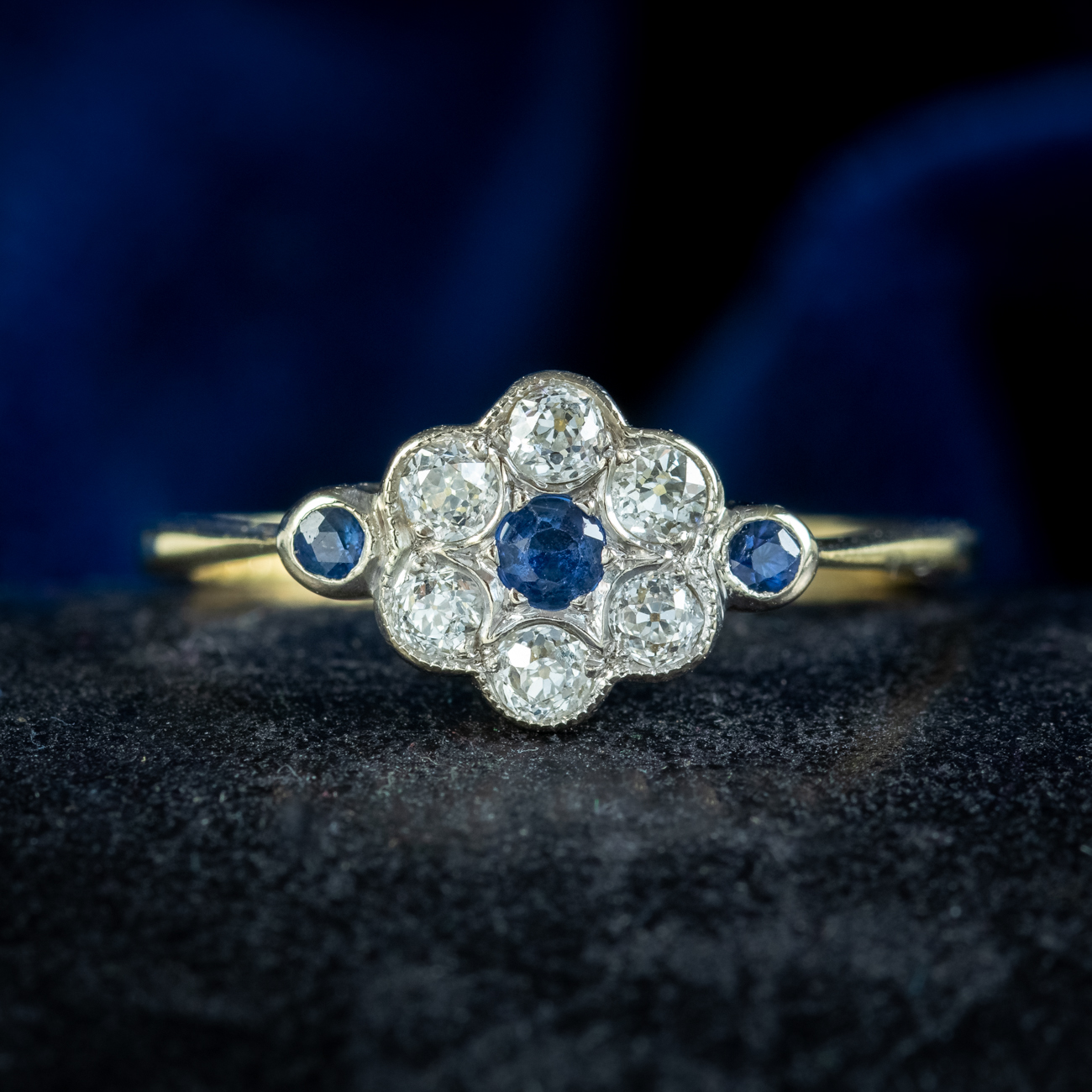 Edwardian Style Sapphire Diamond Daisy Cluster Ring