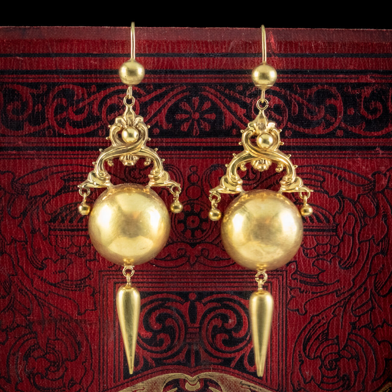 Antique Victorian Etruscan Revival Drop Earrings 18ct Gold
