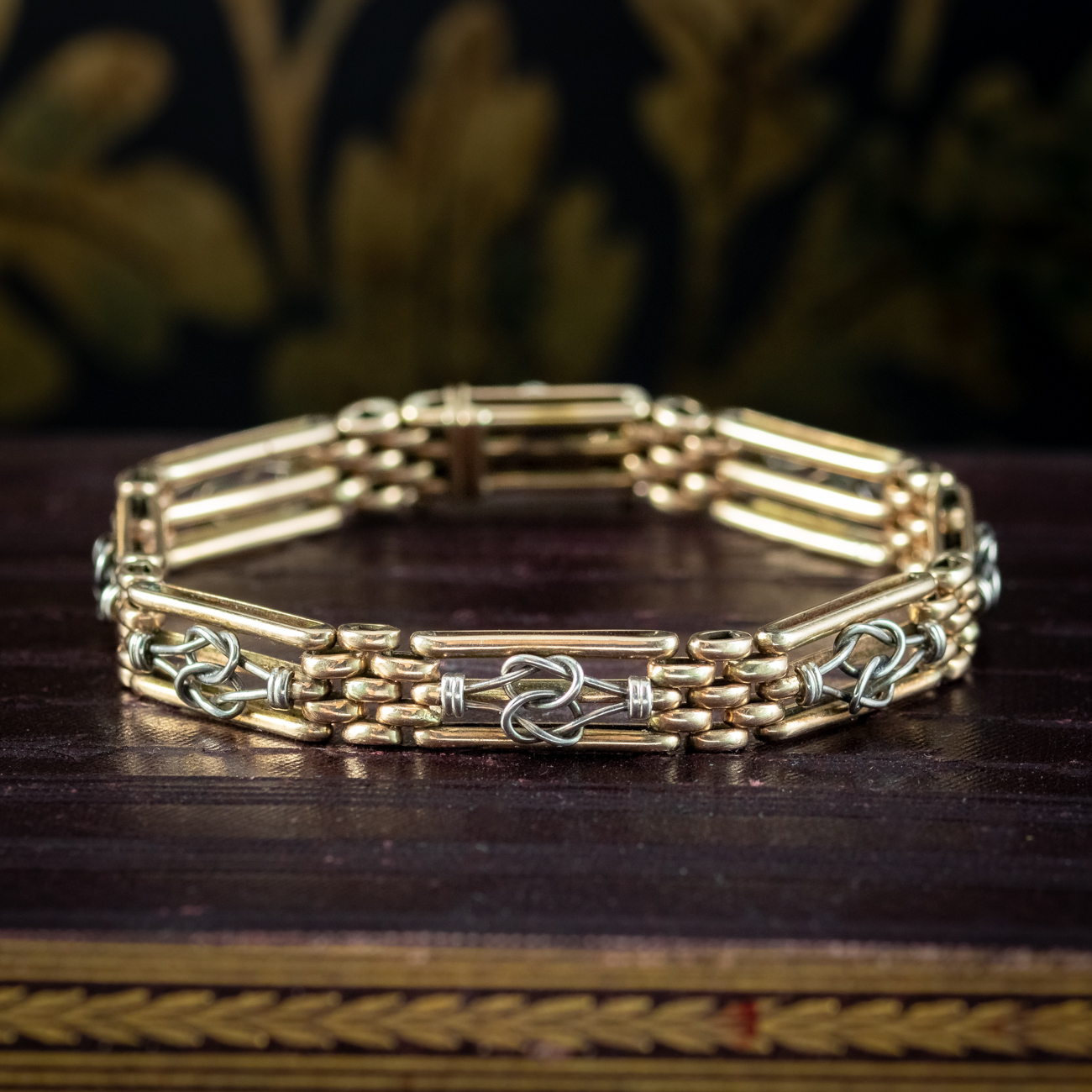 Antique Edwardian Love Knot Gate Bracelet Platinum 15ct Gold