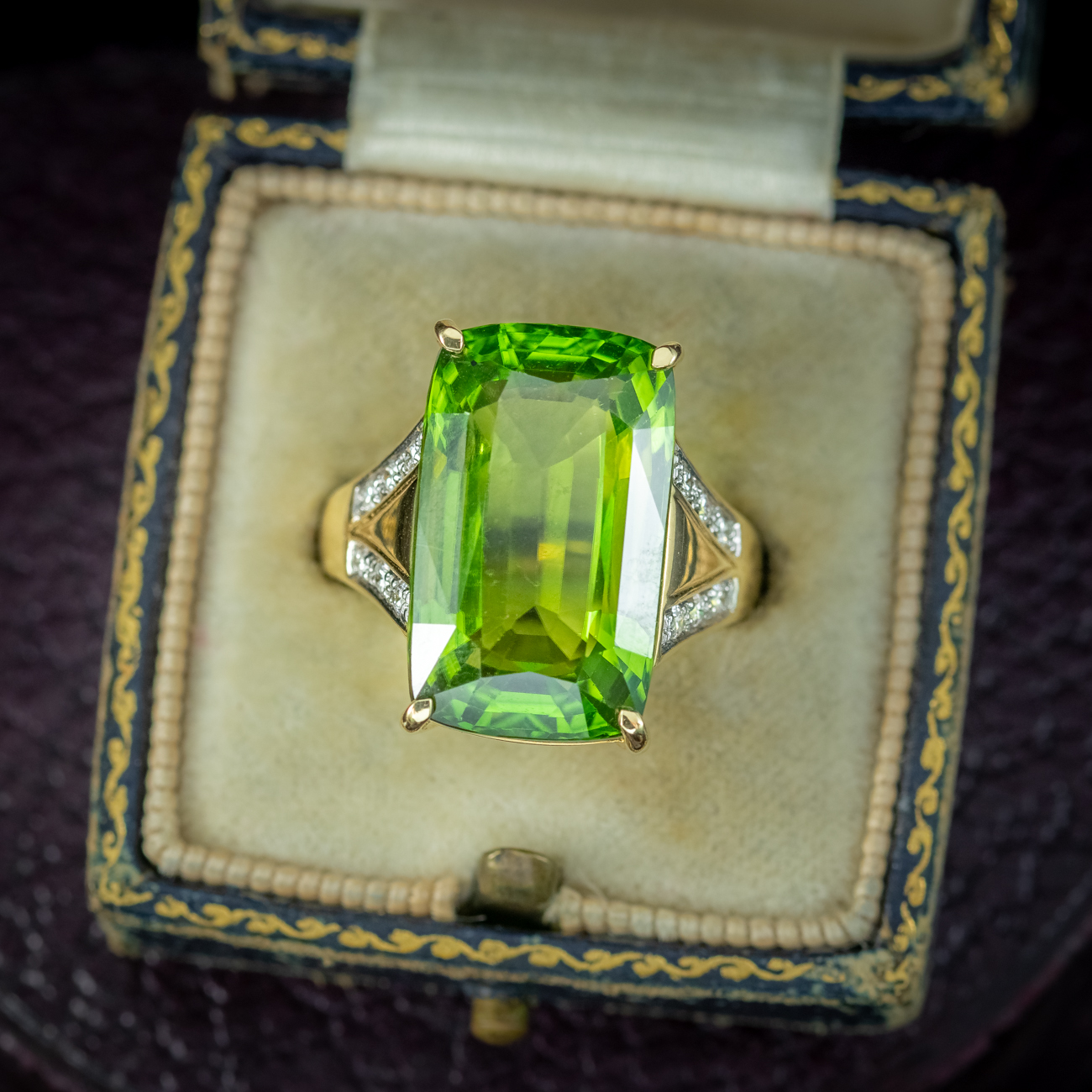 Vintage Peridot Diamond Cocktail Ring 14ct Peridot