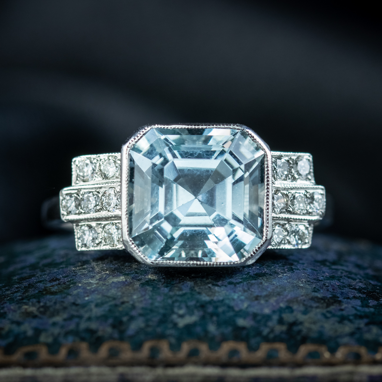 Art Deco Style Aquamarine Diamond Ring 3.5ct Aqua