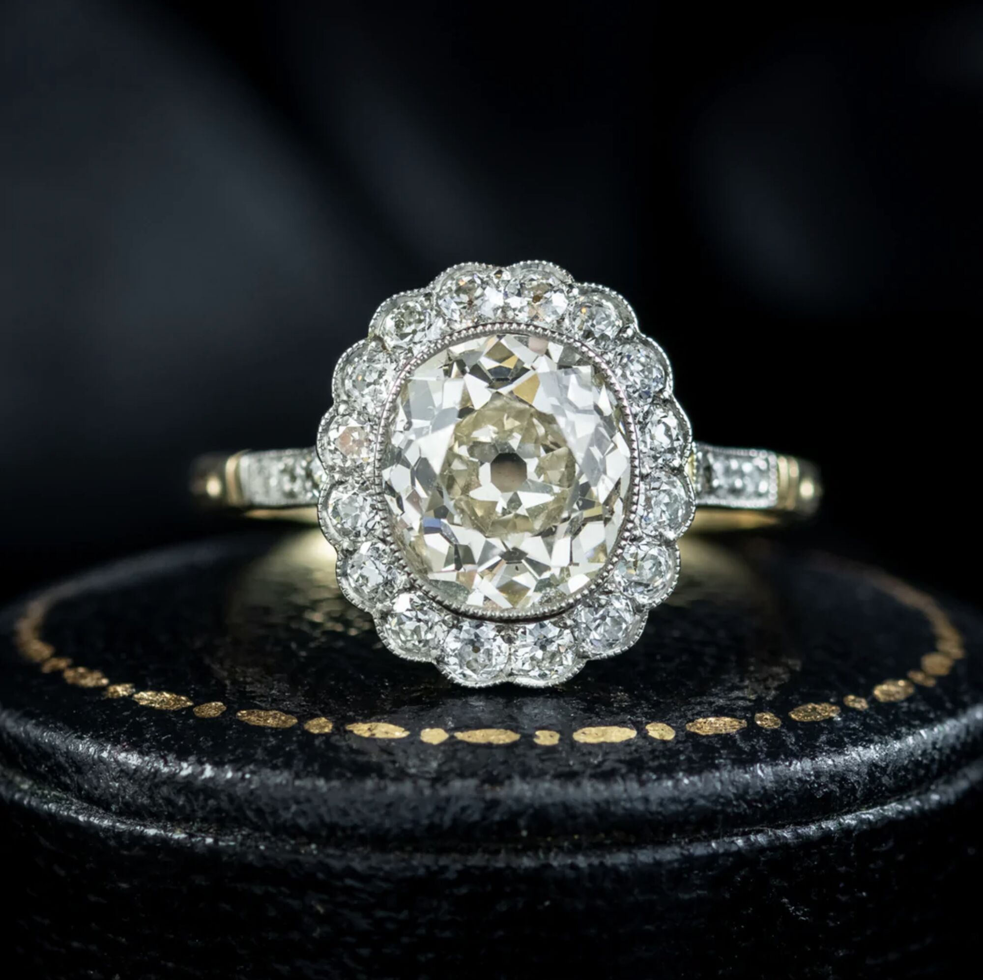 Antique Edwardian Fancy Diamond Cluster Ring 3ct Of Diamond With Cert