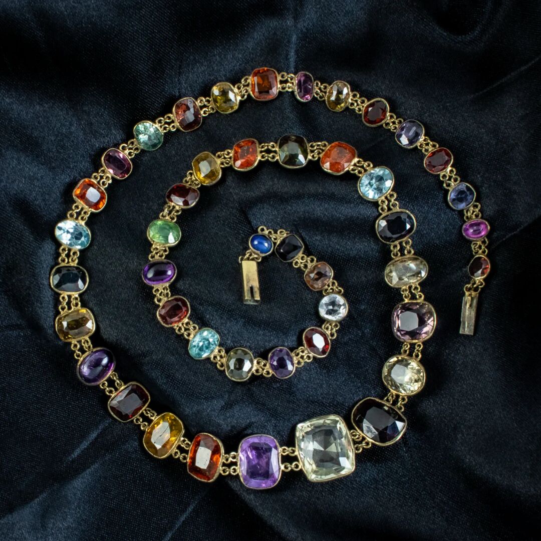 Antique Victorian Harlequin Gemstone Necklace