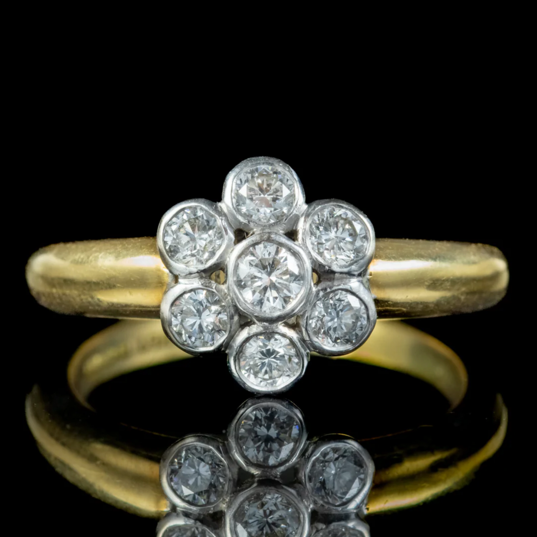 Edwardian Style Diamond Daisy Cluster Ring 0.70ct Of Diamond