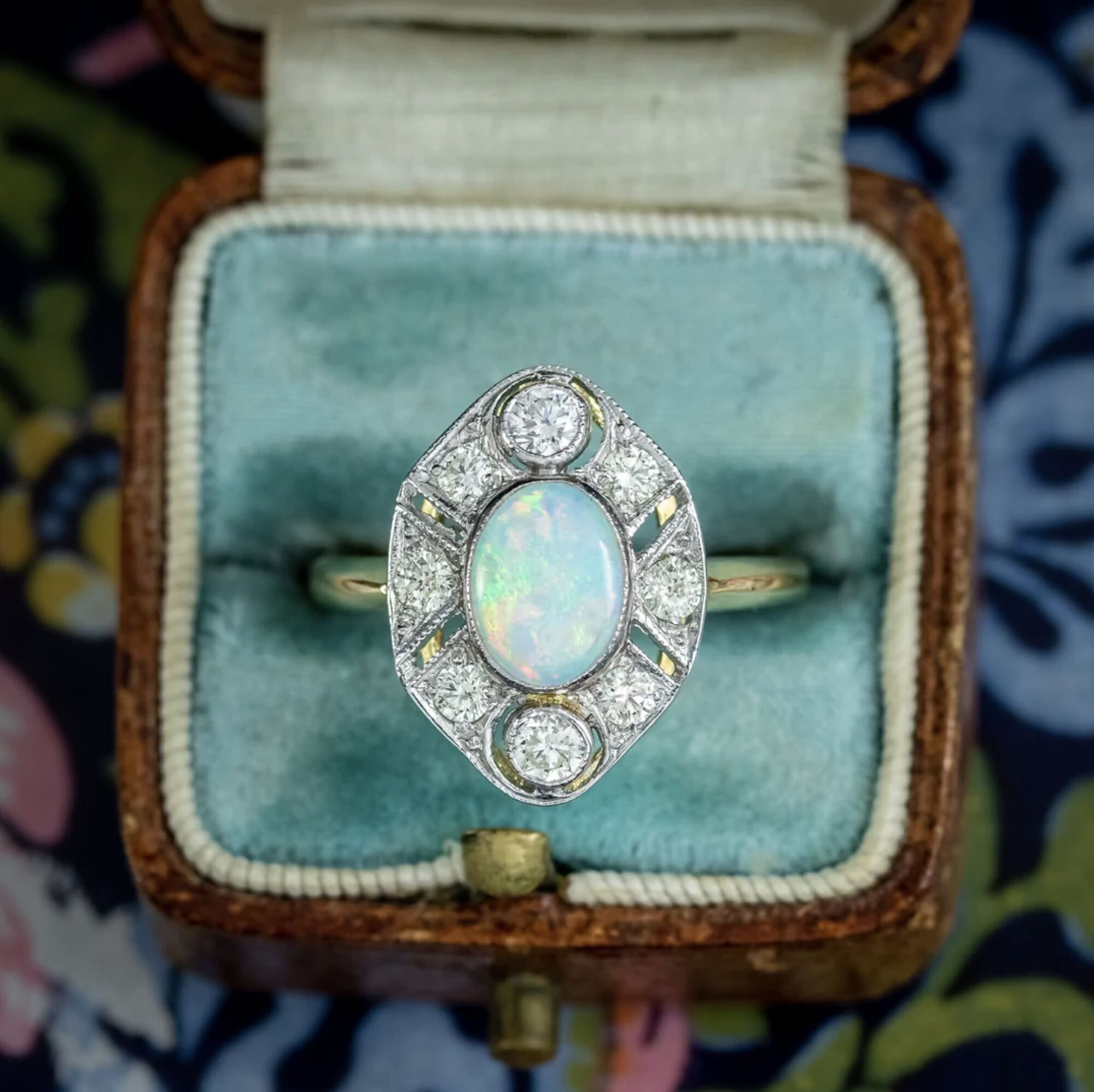 Art Deco Style Opal Diamond Ring 1.6ct Opal