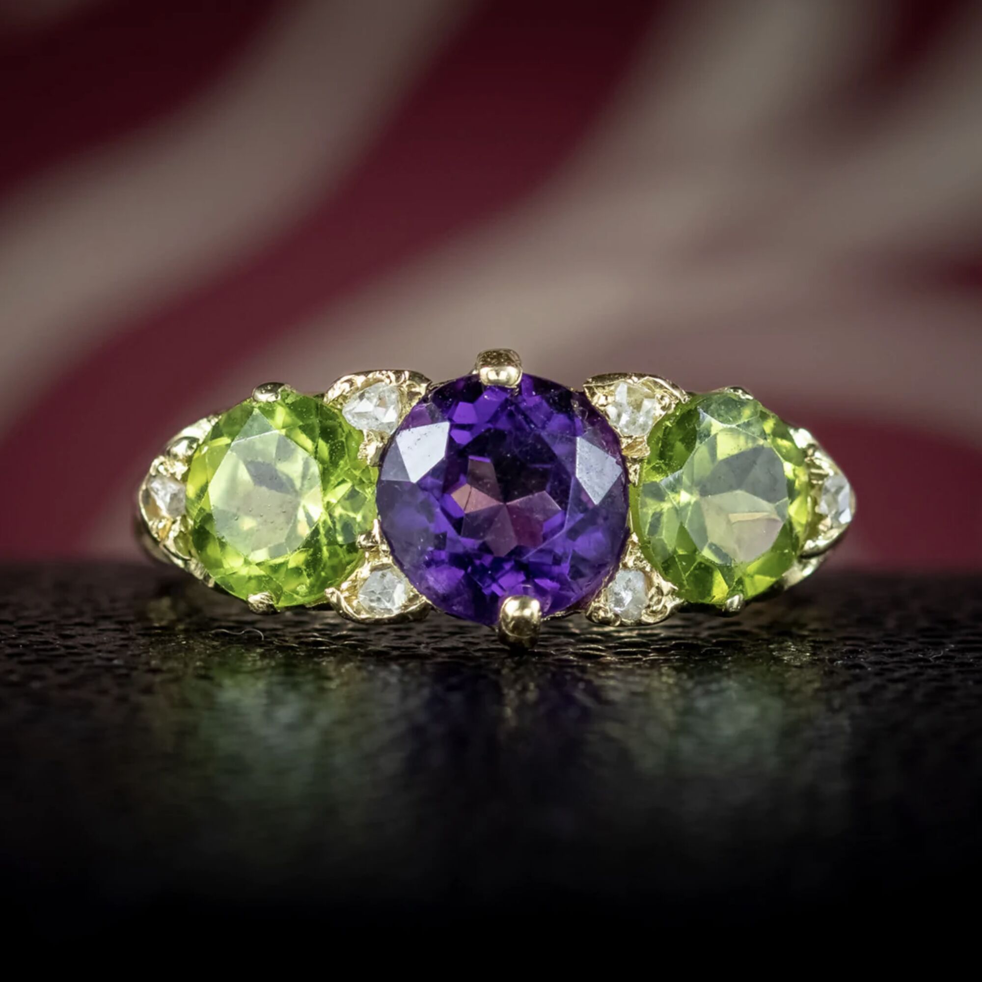 Antique Edwardian Suffragette Ring Amethyst Diamond Peridot