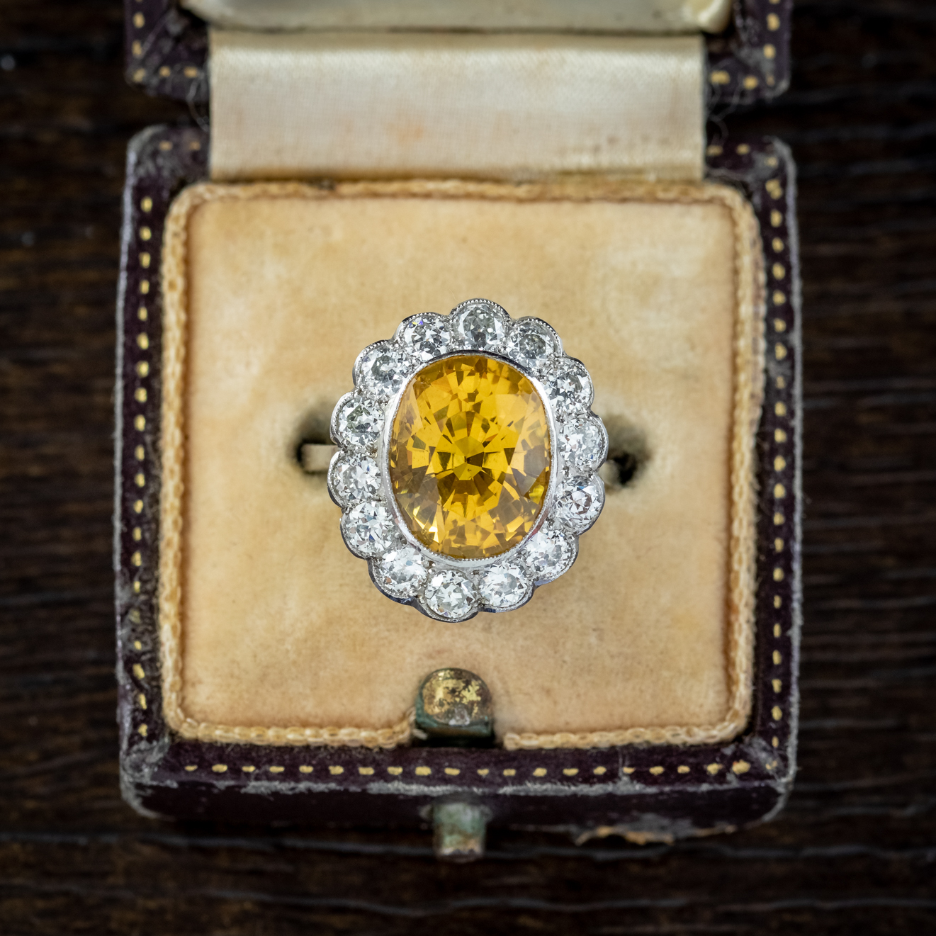 Edwardian Style Yellow Sapphire Diamond Ring Platinum 4ct Sapphire 1.40ct Of Diamond