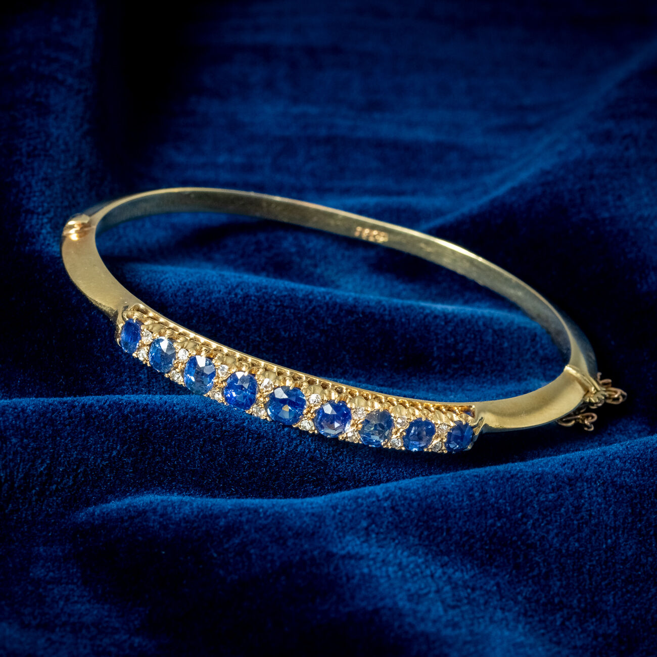 Antique Victorian Sapphire Diamond Bangle 18ct Gold 3ct Of Sapphire