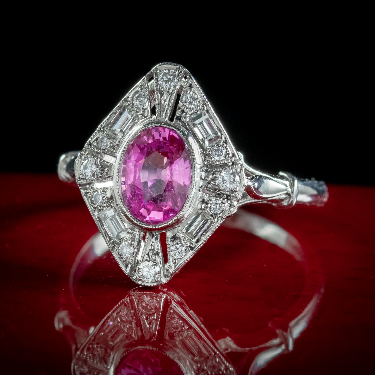 Art Deco Style Pink Sapphire Diamond Cluster Ring 1.20ct Sapphire