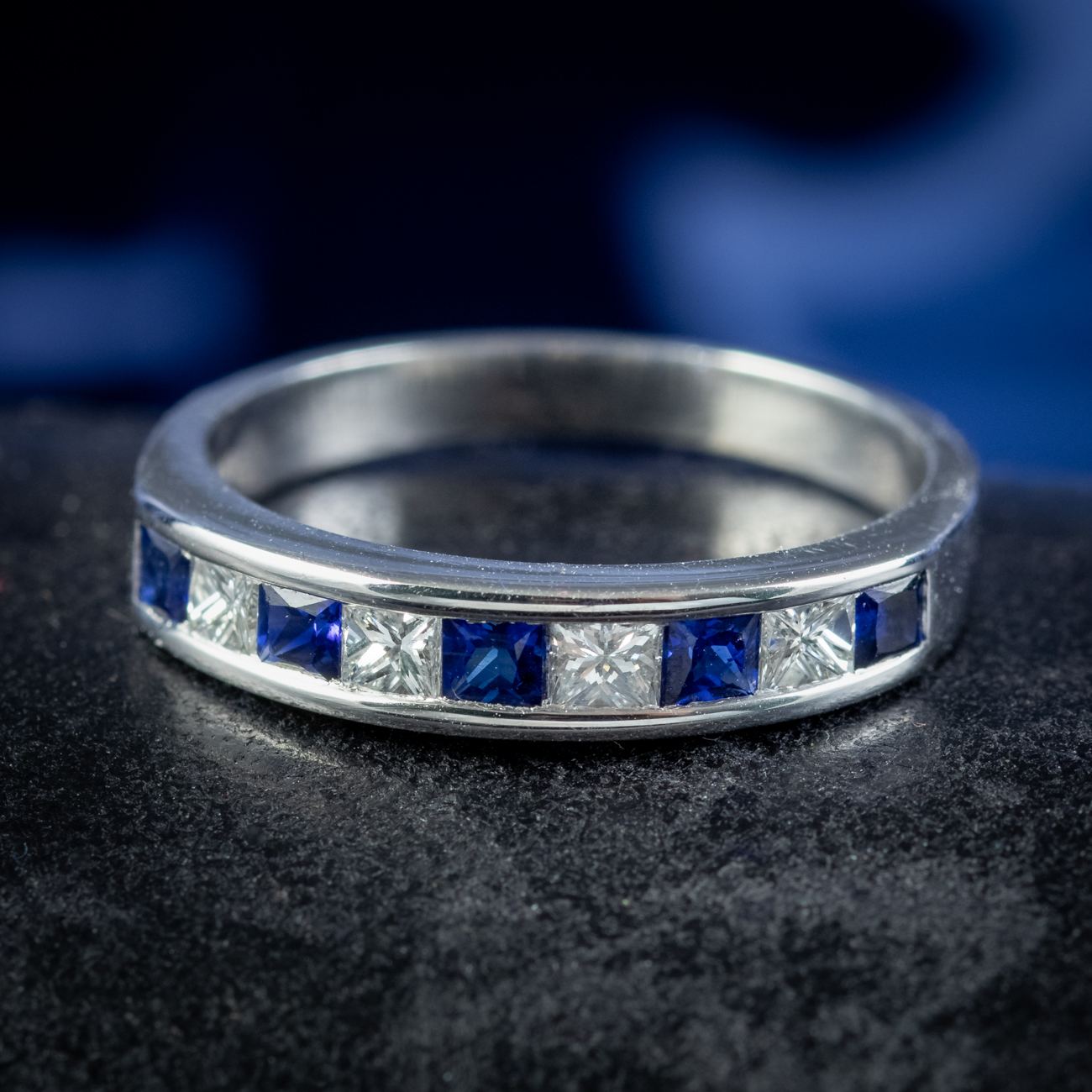 Art Deco Style Sapphire Diamond Half Eternity Ring