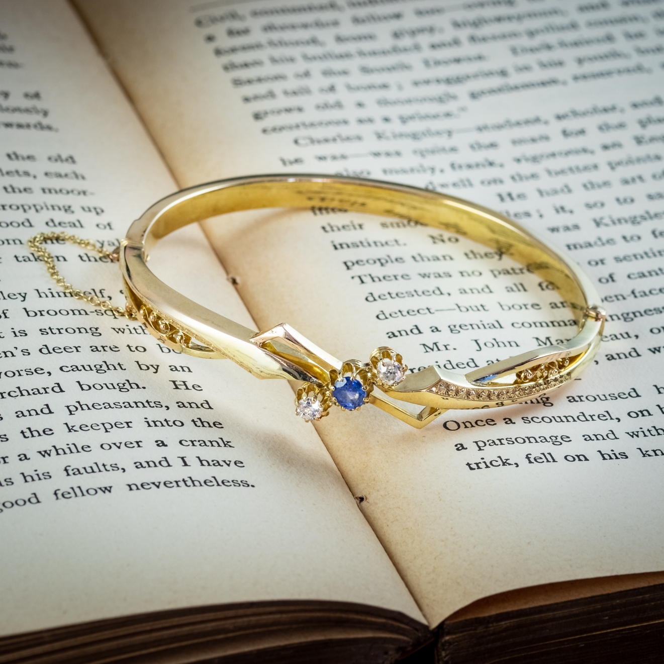 Victorian Style Sapphire Diamond Bangle 18ct Gold