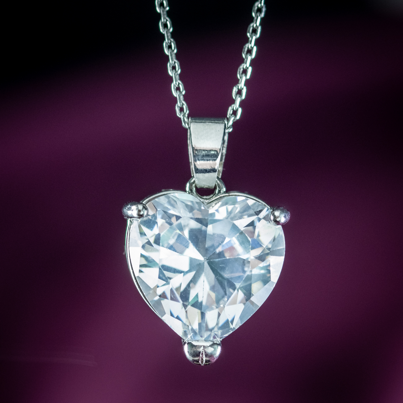 Edwardian Style Cubic Zirconia Heart Pendant Necklace