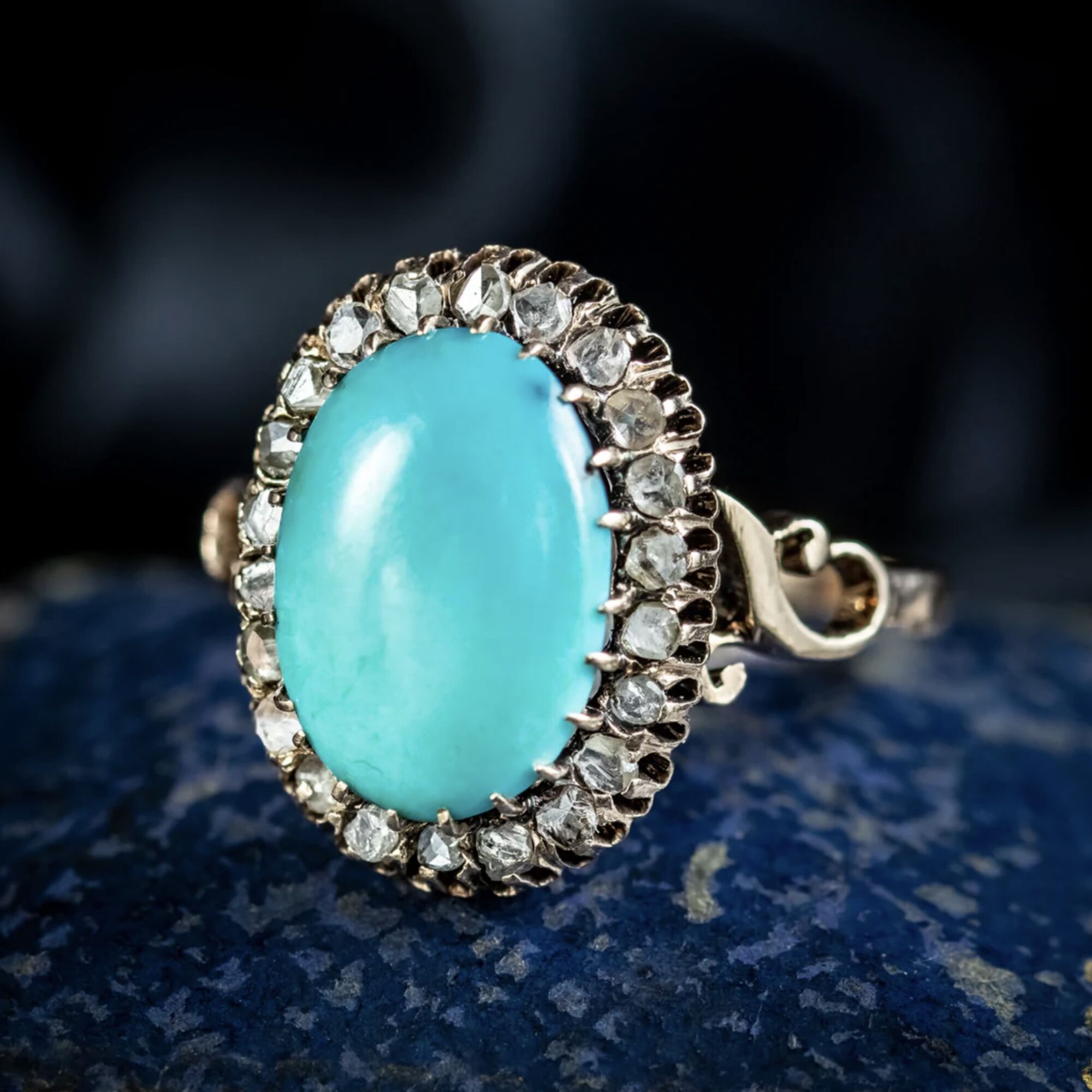 Antique Victorian Turquoise Diamond Cluster Ring 6ct Turquoise