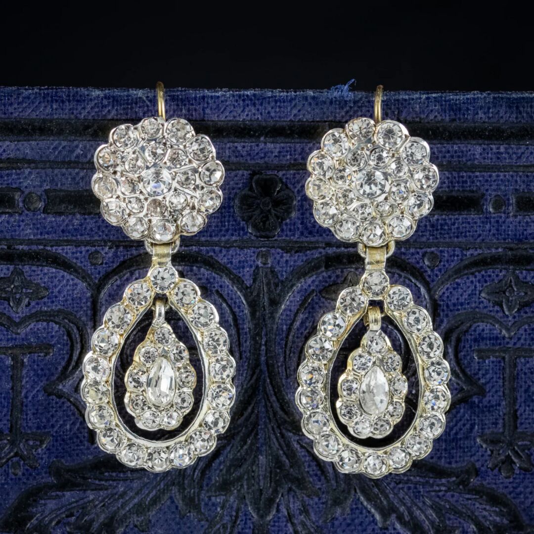 Antique Victorian Paste Drop Earrings Silver 18ct Gold