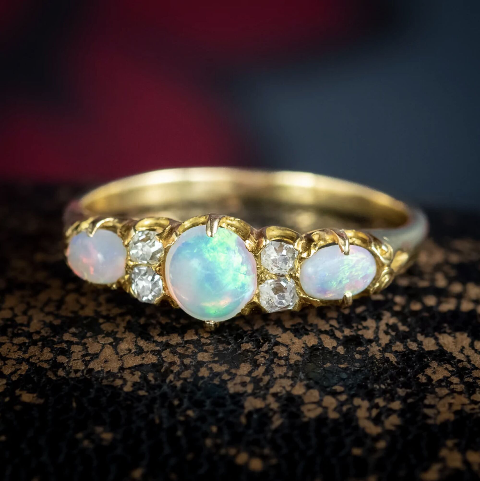 Antique Victorian Opal Diamond Ring 1ct Of Opal