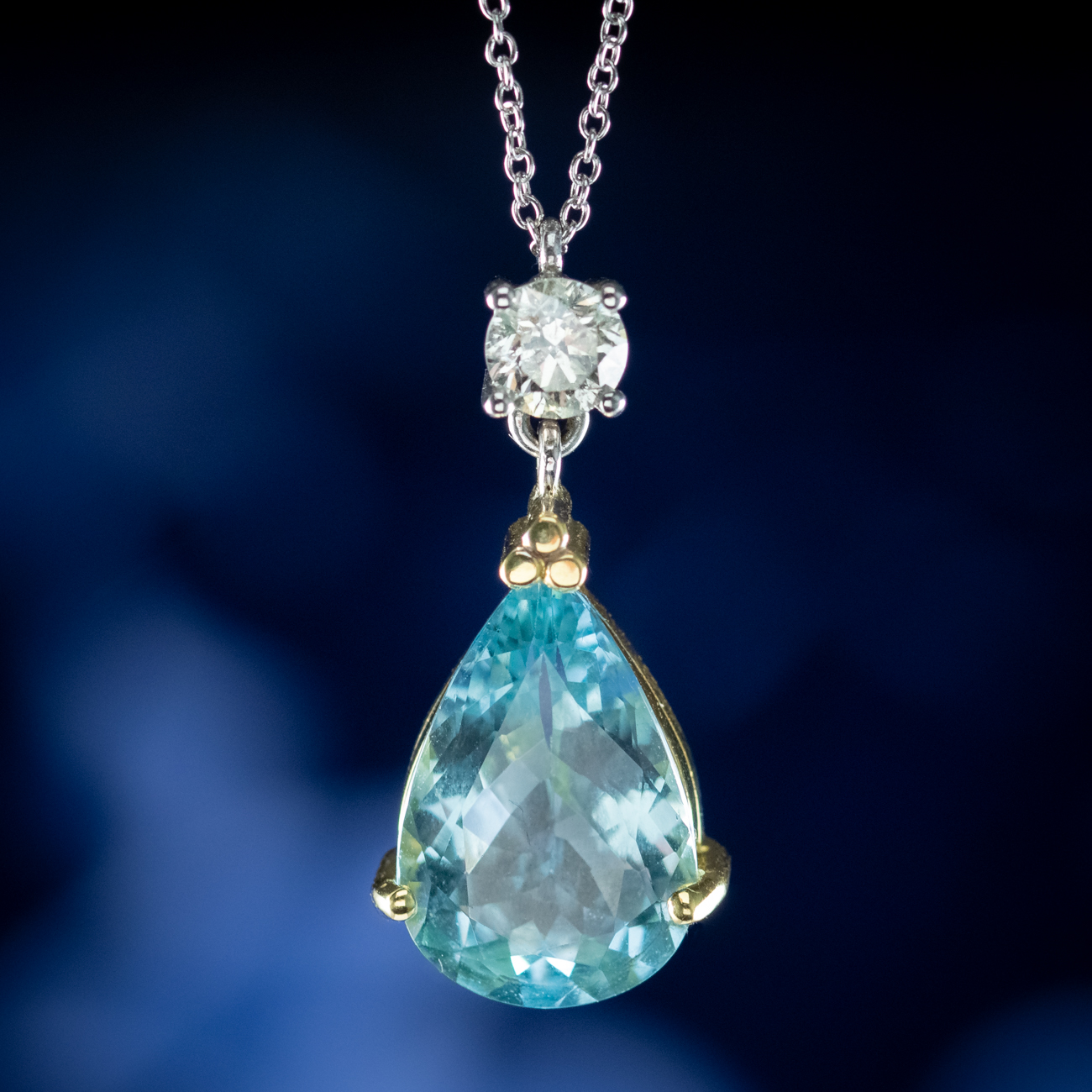 Art Deco Style Aquamarine Diamond Pendant Necklace 18ct Gold 6ct Aqua
