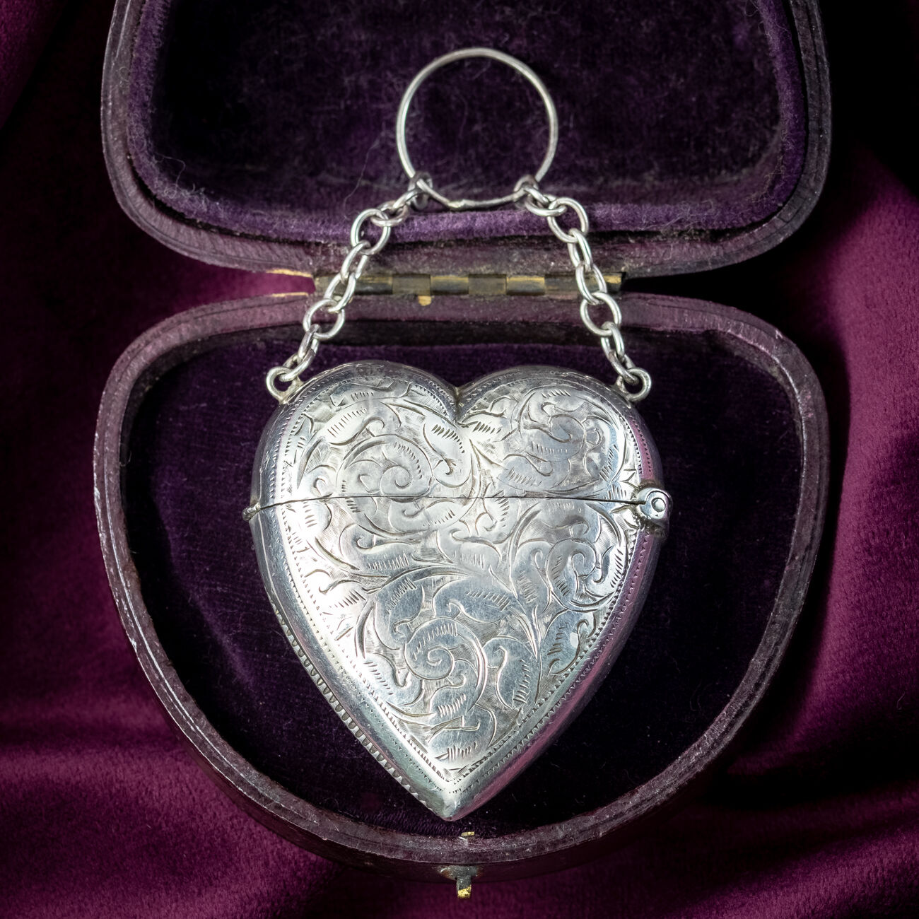 Antique Victorian Silver Heart Vesta Case Pendant Dated 1897