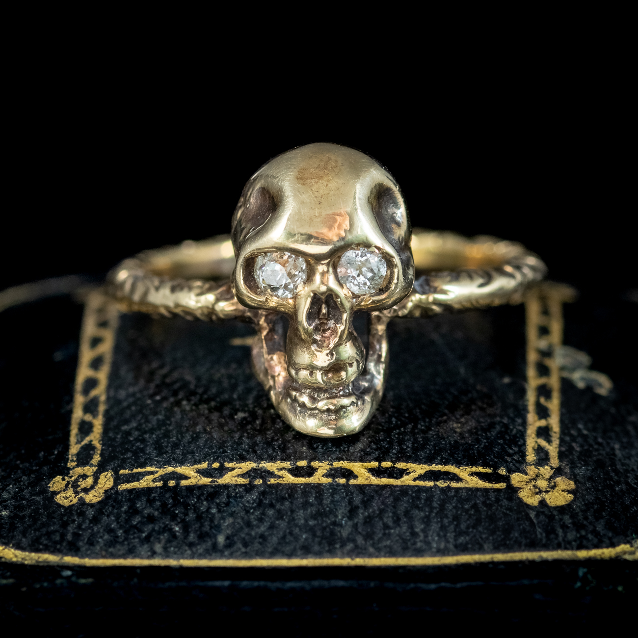 Georgian Style Memento Mori Skull Ring Diamond Eyes
