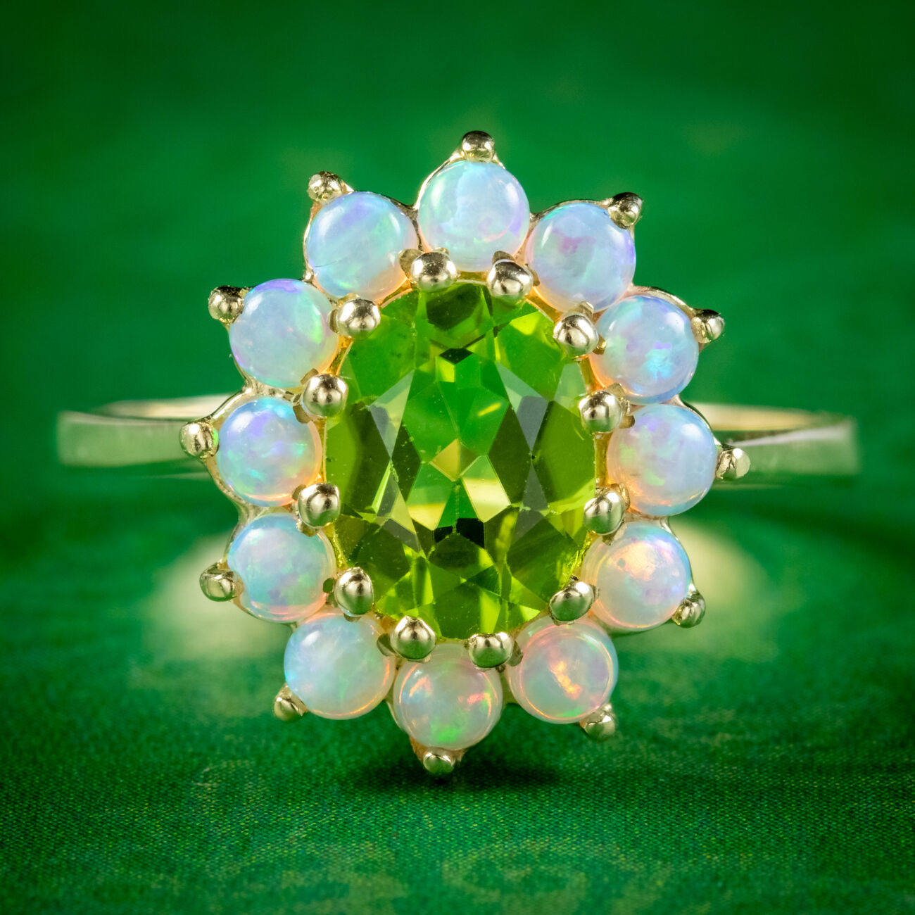 Victorian Style Opal Peridot Ring 9ct Gold 1.60ct Peridot