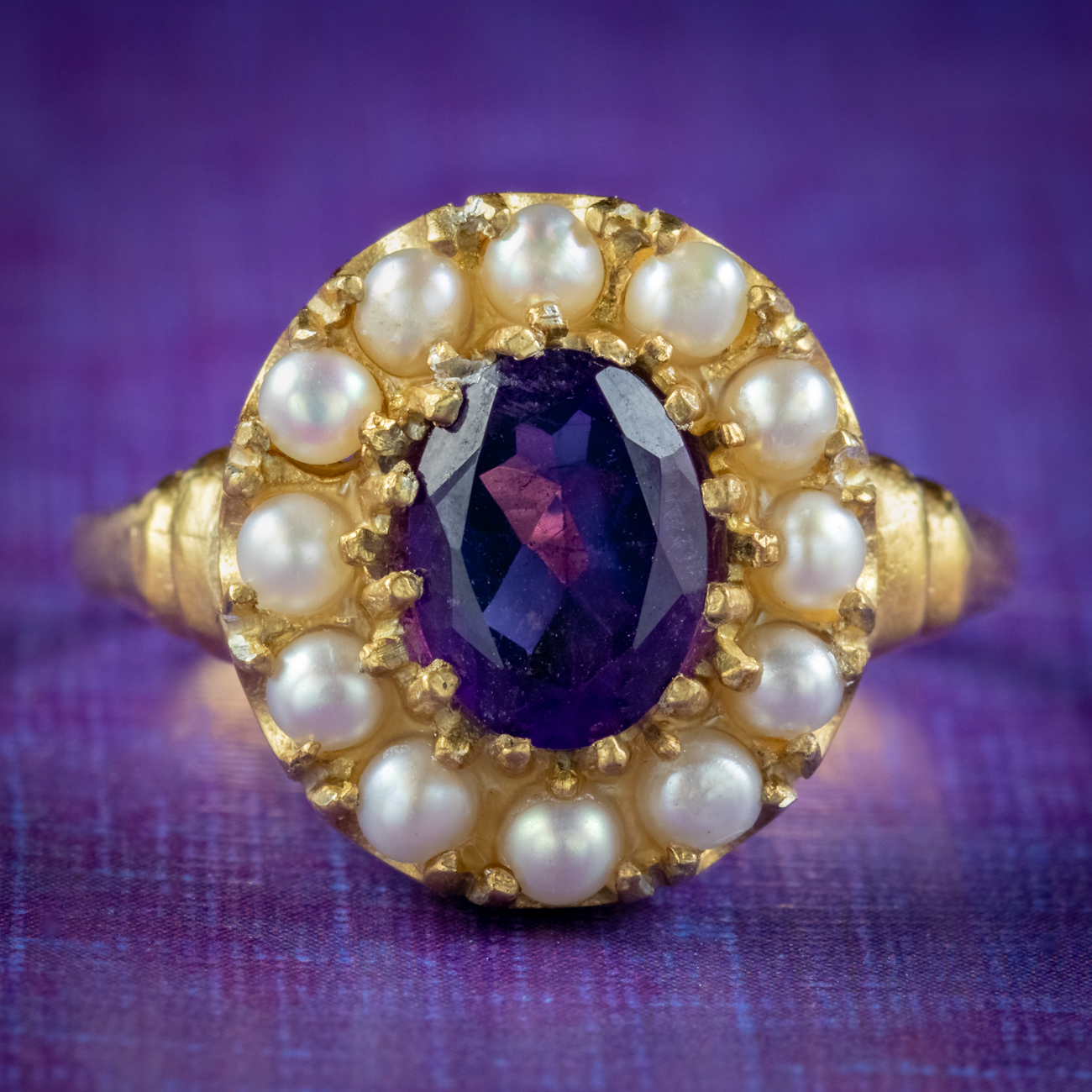 Victorian Style Amethyst Pearl Cluster Ring 1.60ct Amethyst cover