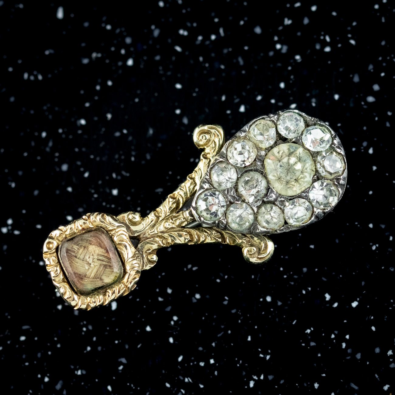Antique Georgian Halleys Comet Paste Mourning Brooch 18ct Gold Silver