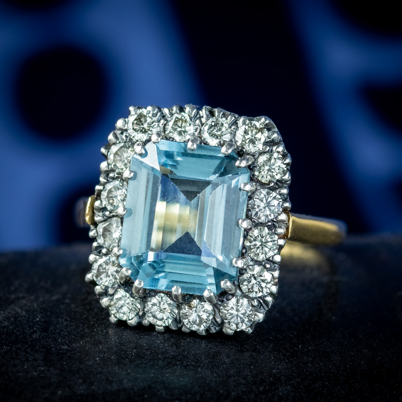 Art Deco Aquamarine Diamond Cocktail Ring 18ct White Gold Circa 1930