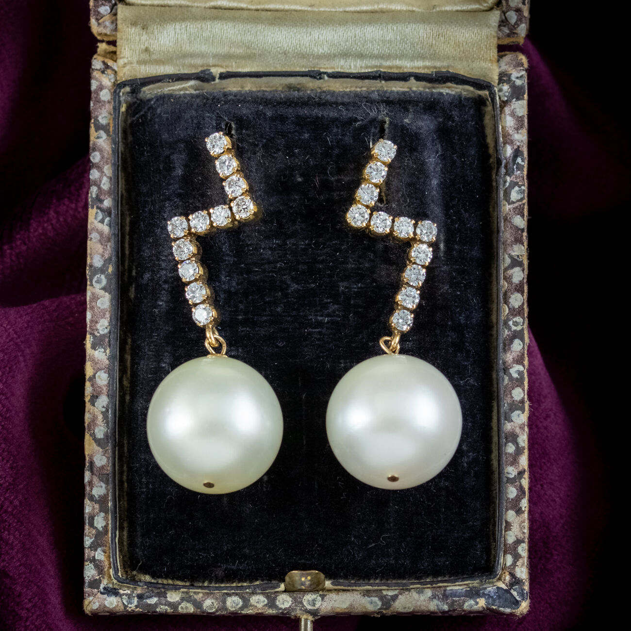 Vintage South Sea Pearl Diamond Drop Earrings 14ct Gold