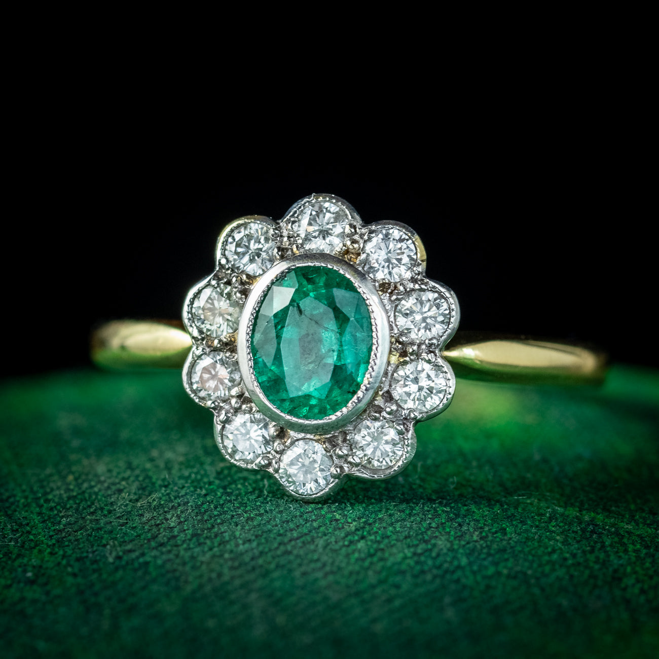 Edwardian Style Emerald Diamond Daisy Cluster Ring 0.60ct Emerald