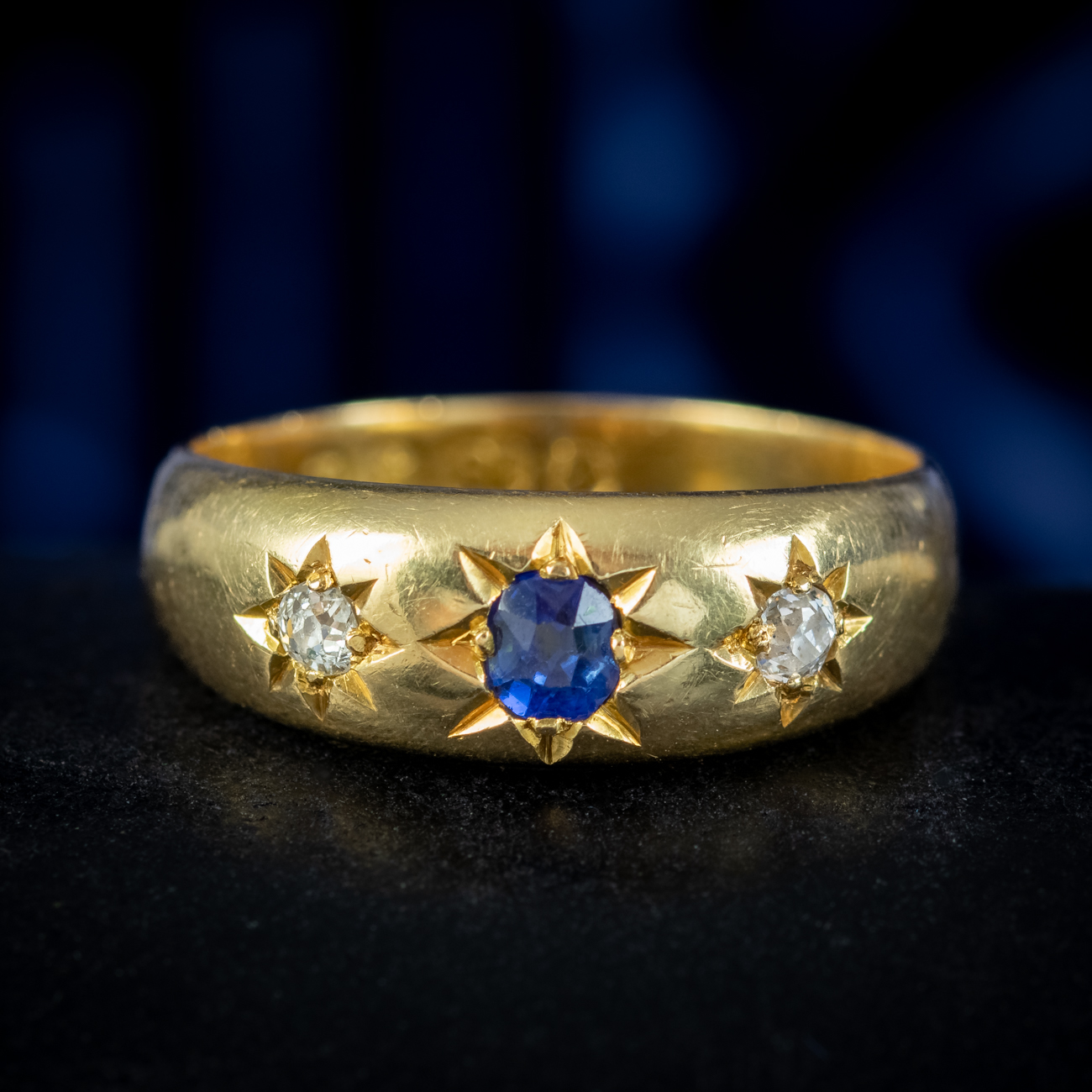 Antique Victorian Sapphire Diamond Gypsy Ring Dated 1892