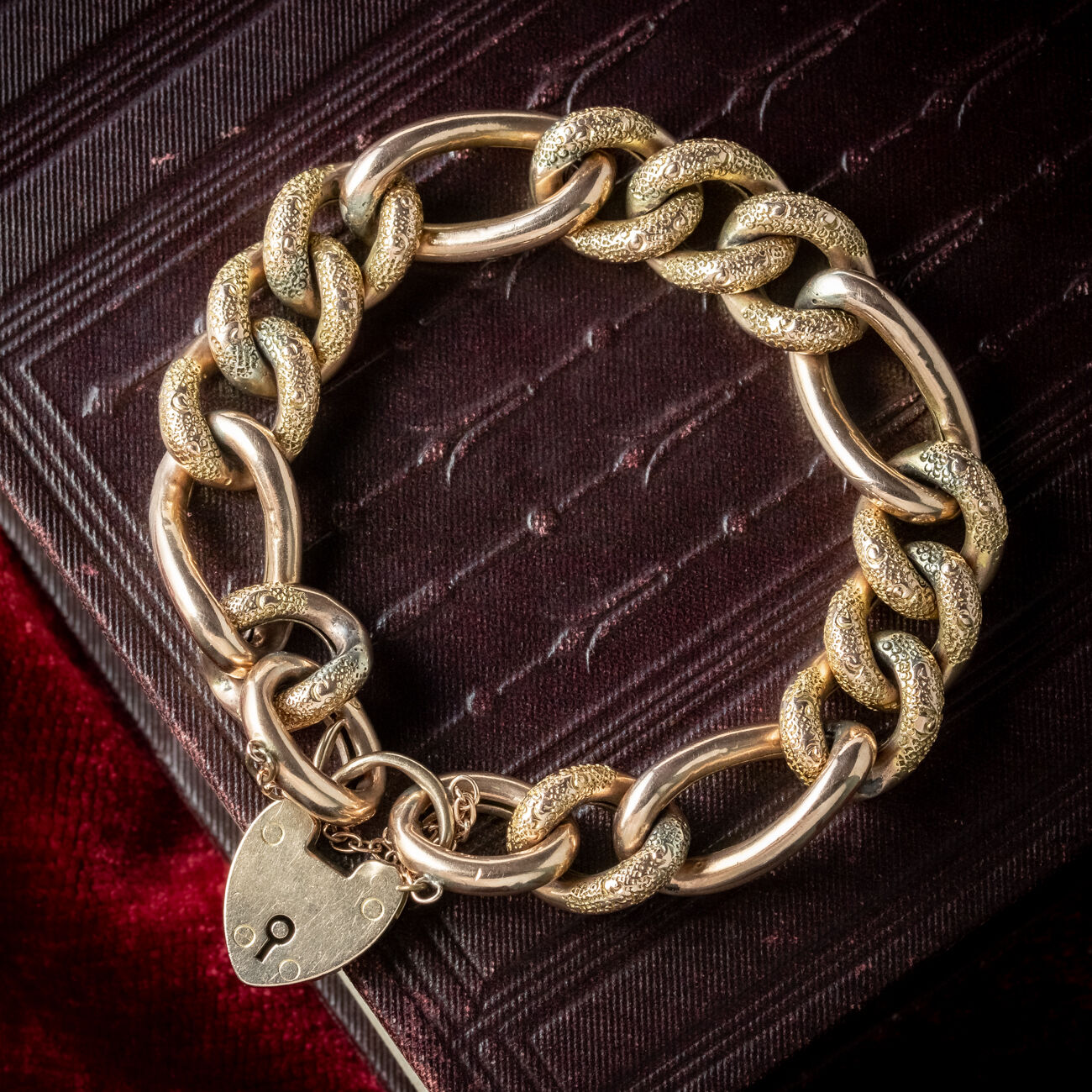 Antique Victorian 9ct Gold Chunky Curb Bracelet With Heart Padlock