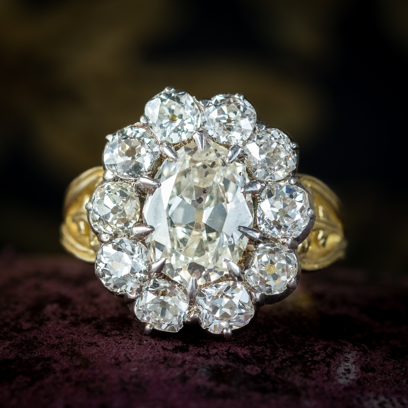 Antique Victorian Old Cut Diamond Cluster Ring 4.5ct Total