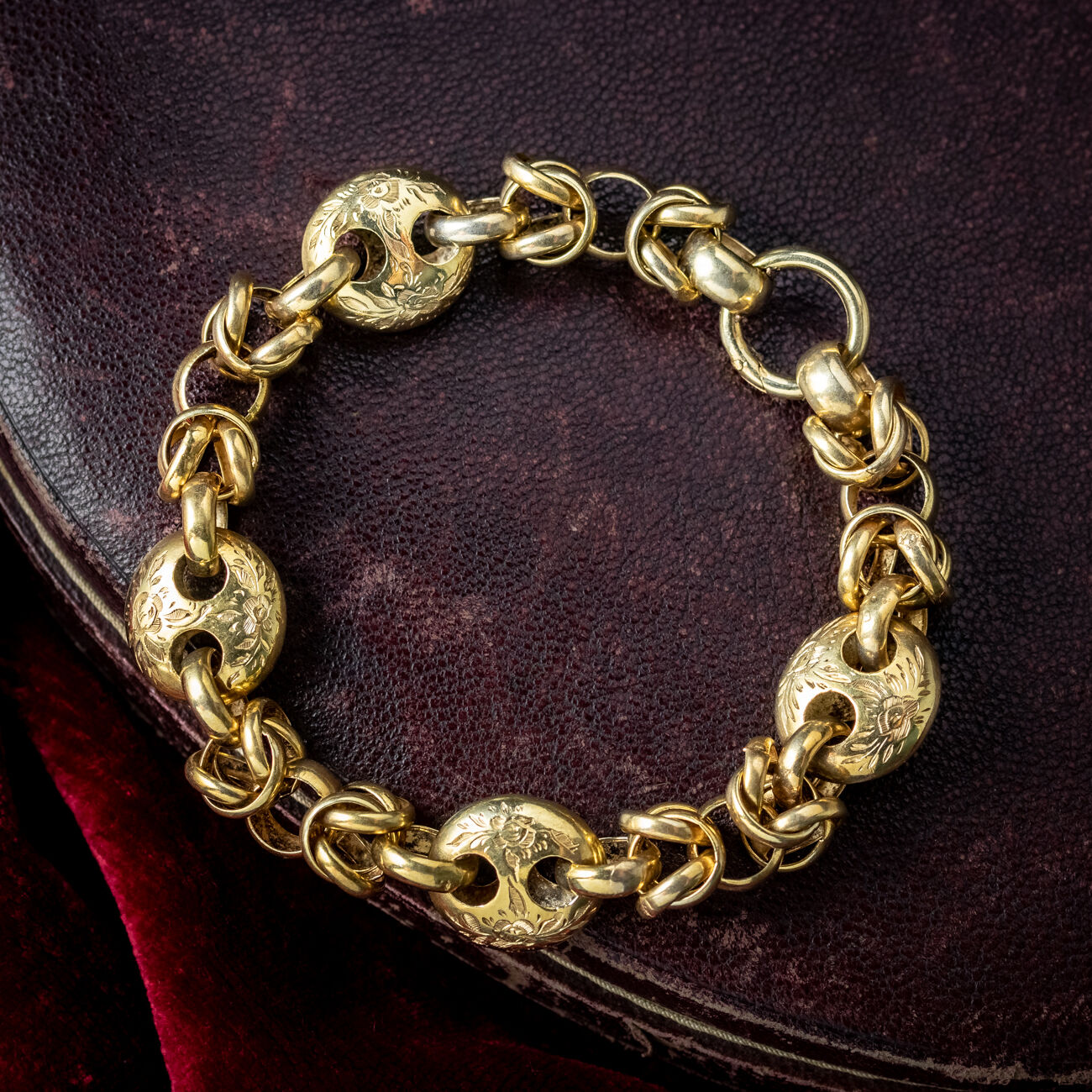 Antique Victorian Anchor Link Bracelet Silver 18ct Gold Gilt