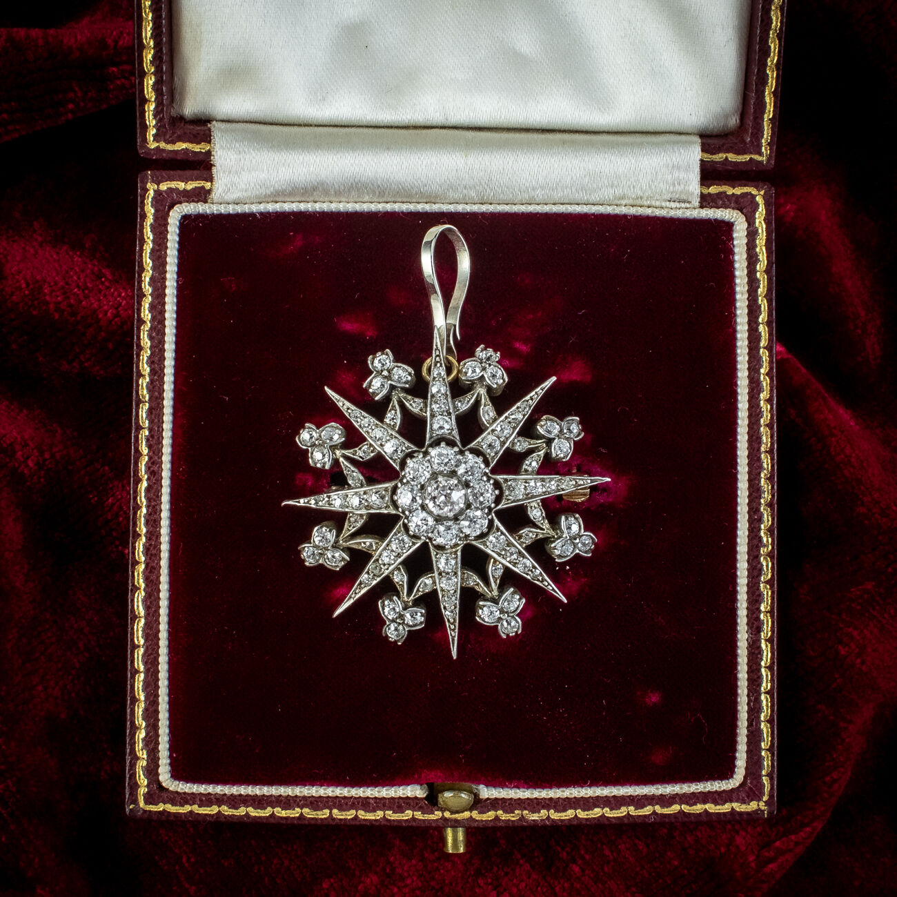 Antique Edwardian Garrard Diamond Star Pendant Brooch 3.85ct Total