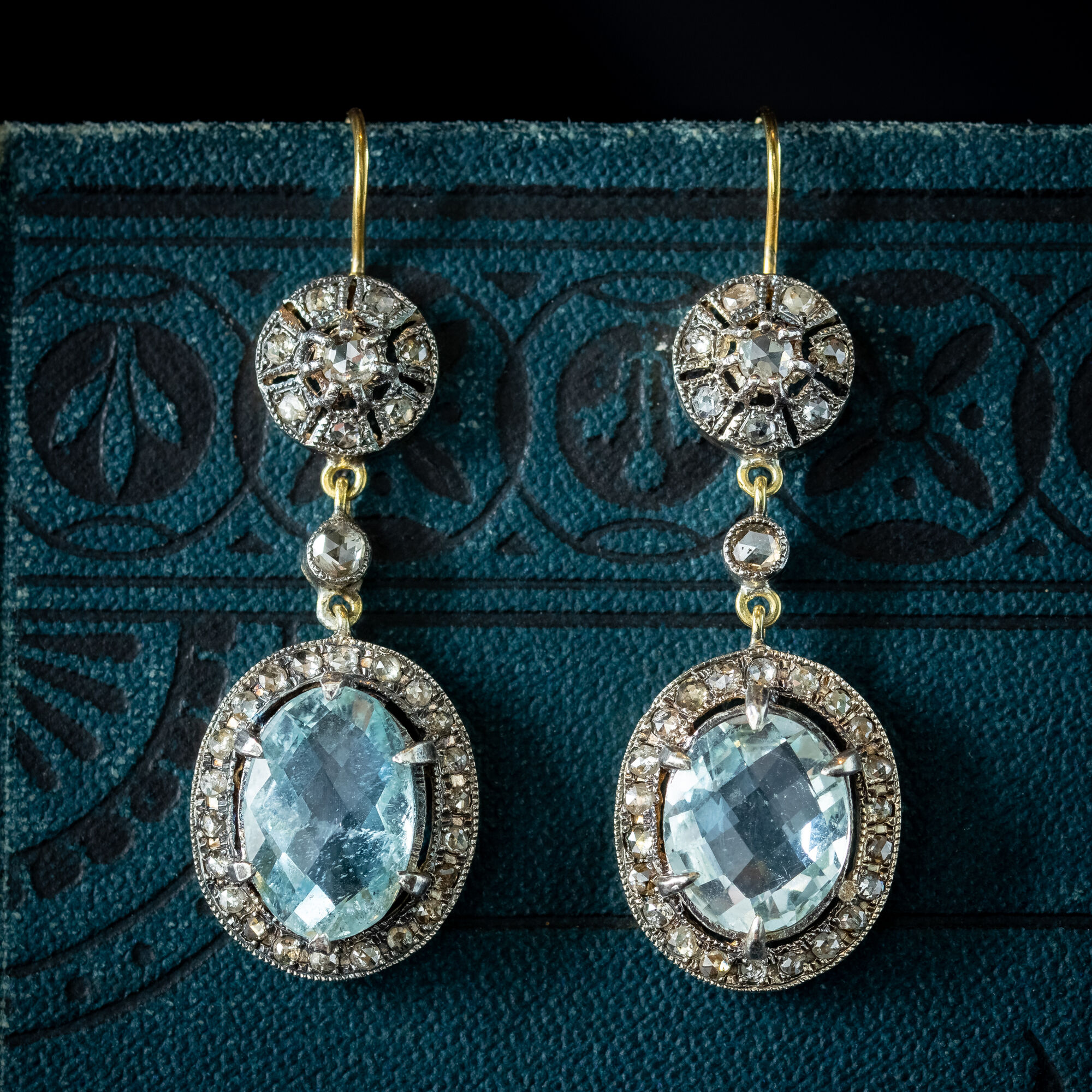 Edwardian Style Aquamarine Diamond Drop Earrings 3.2ct Aquas