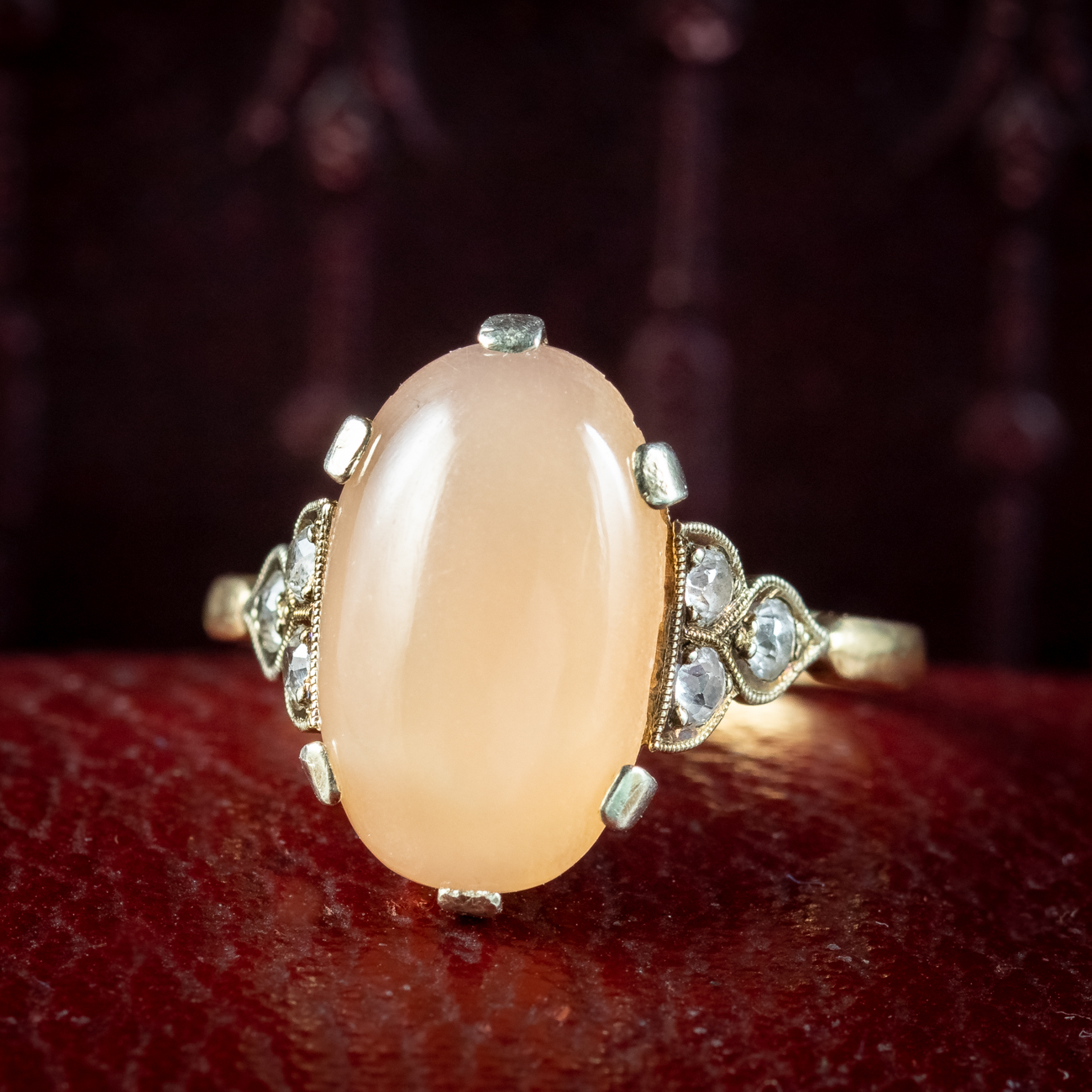 Vintage Peach Moonstone Spinel Ring Dated 1949