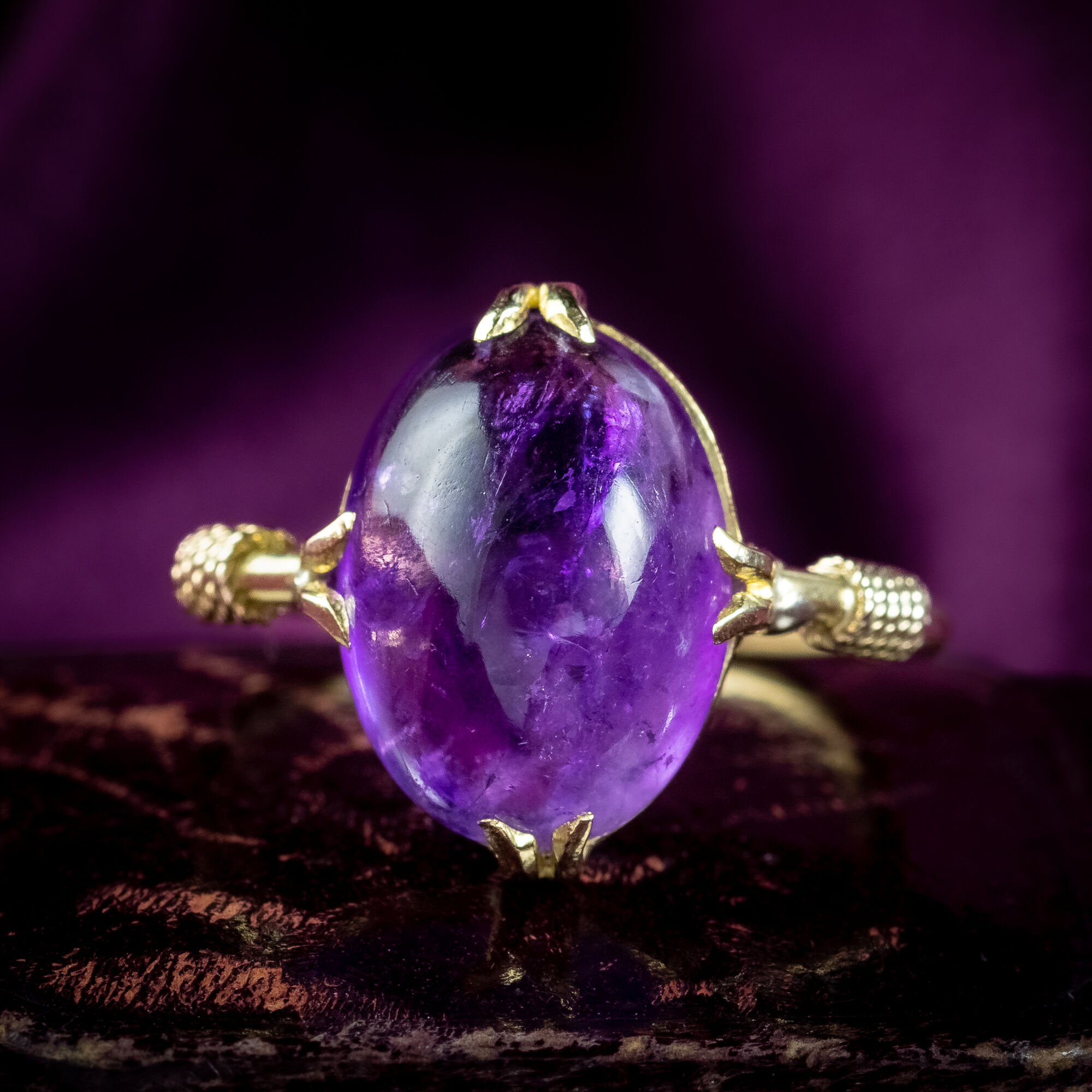 Antique Victorian Amethyst Ring 5ct Cabochon Amethyst