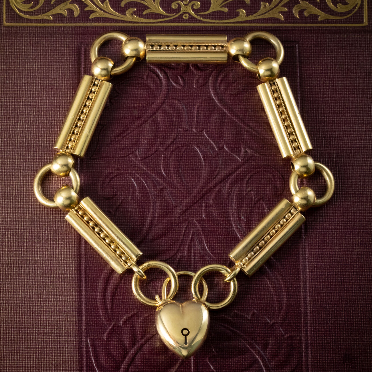 Antique Victorian Etruscan Bracelet With Heart Padlock 15ct Gold