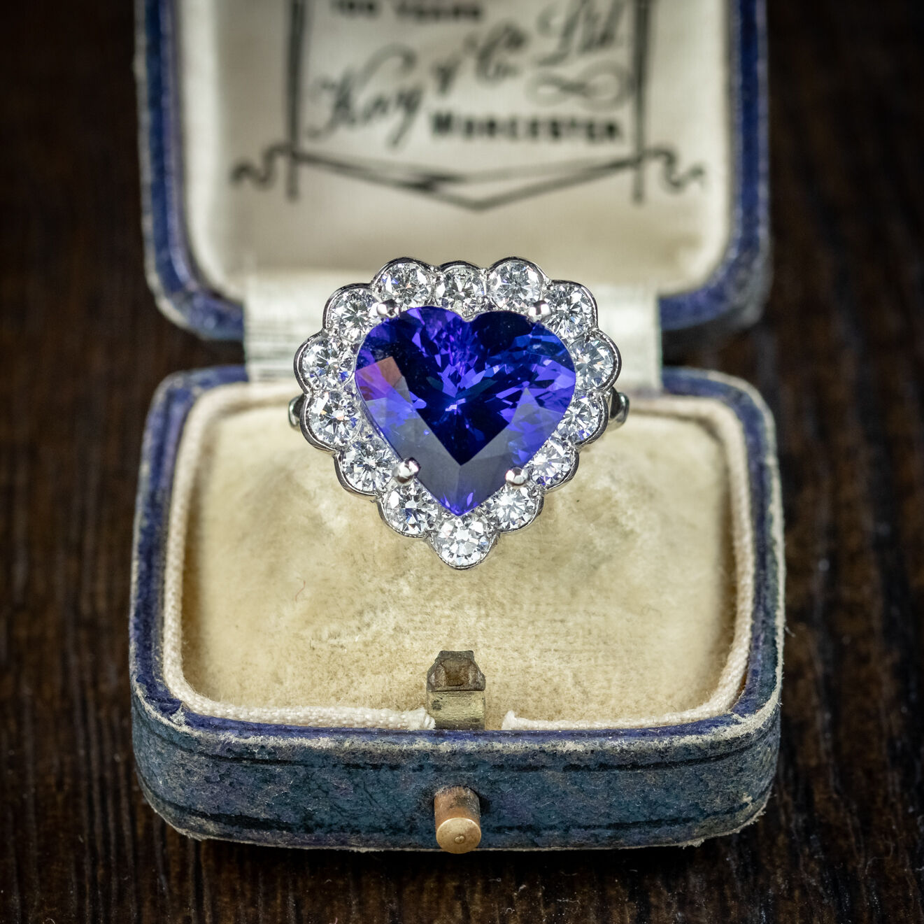 Edwardian Style Tanzanite Diamond Heart Ring 7.5ct Tanzanite