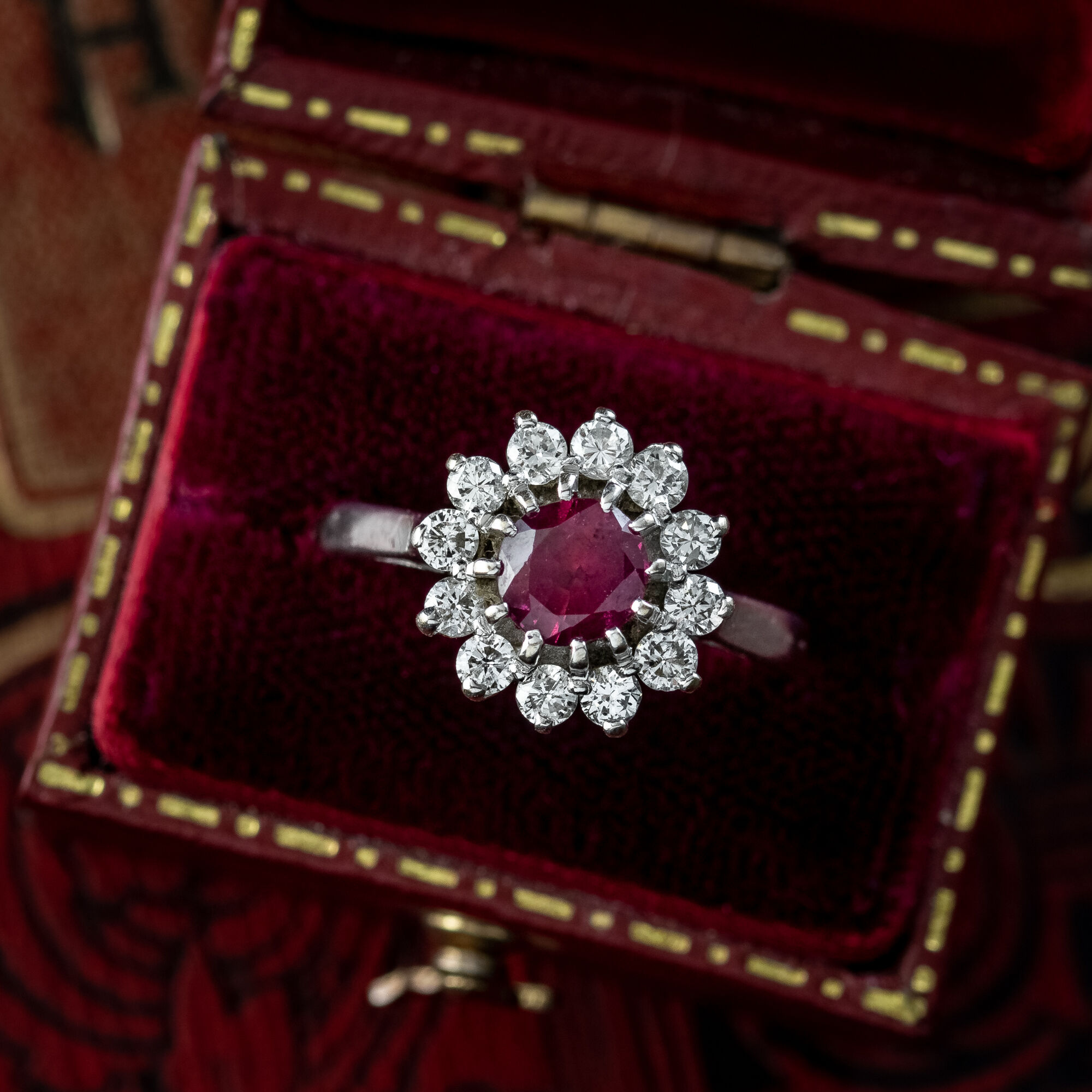 Vintage Ruby Diamond Daisy Cluster Ring 1ct Ruby Dated 1976