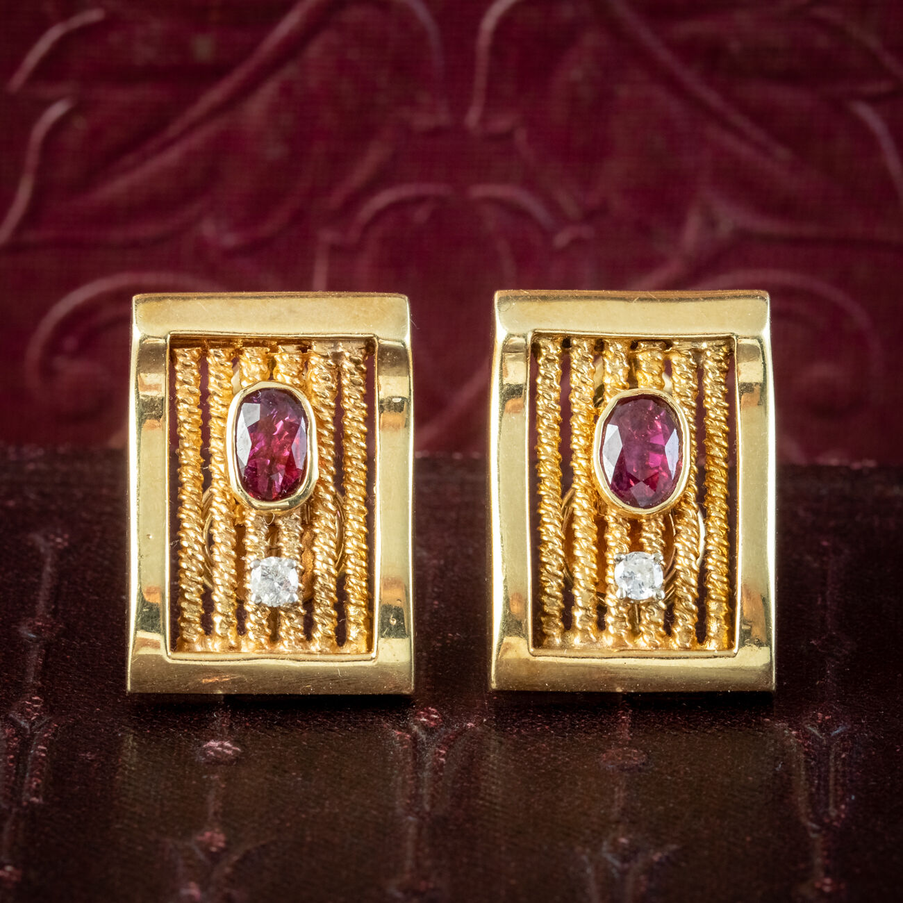 Vintage Ruby Diamond Clip Earrings 14ct Gold 1.2ct Ruby