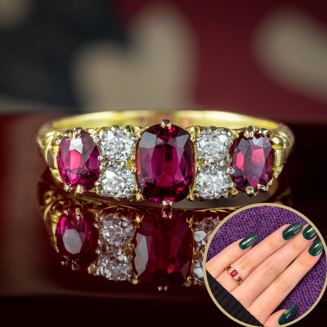 Antique Victorian Ruby Diamond Ring 1.1ct Ruby