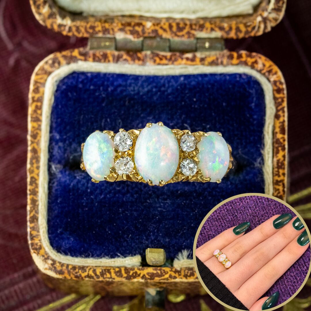 Antique Edwardian Opal Diamond Ring 2.4ct Opal Dated 1906