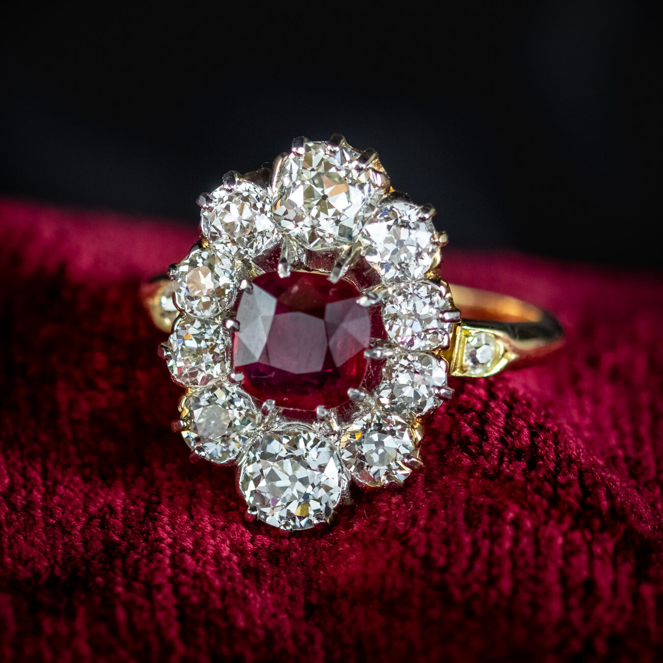 Antique Edwardian Ruby Diamond Cluster Ring 1ct Ruby With Cert